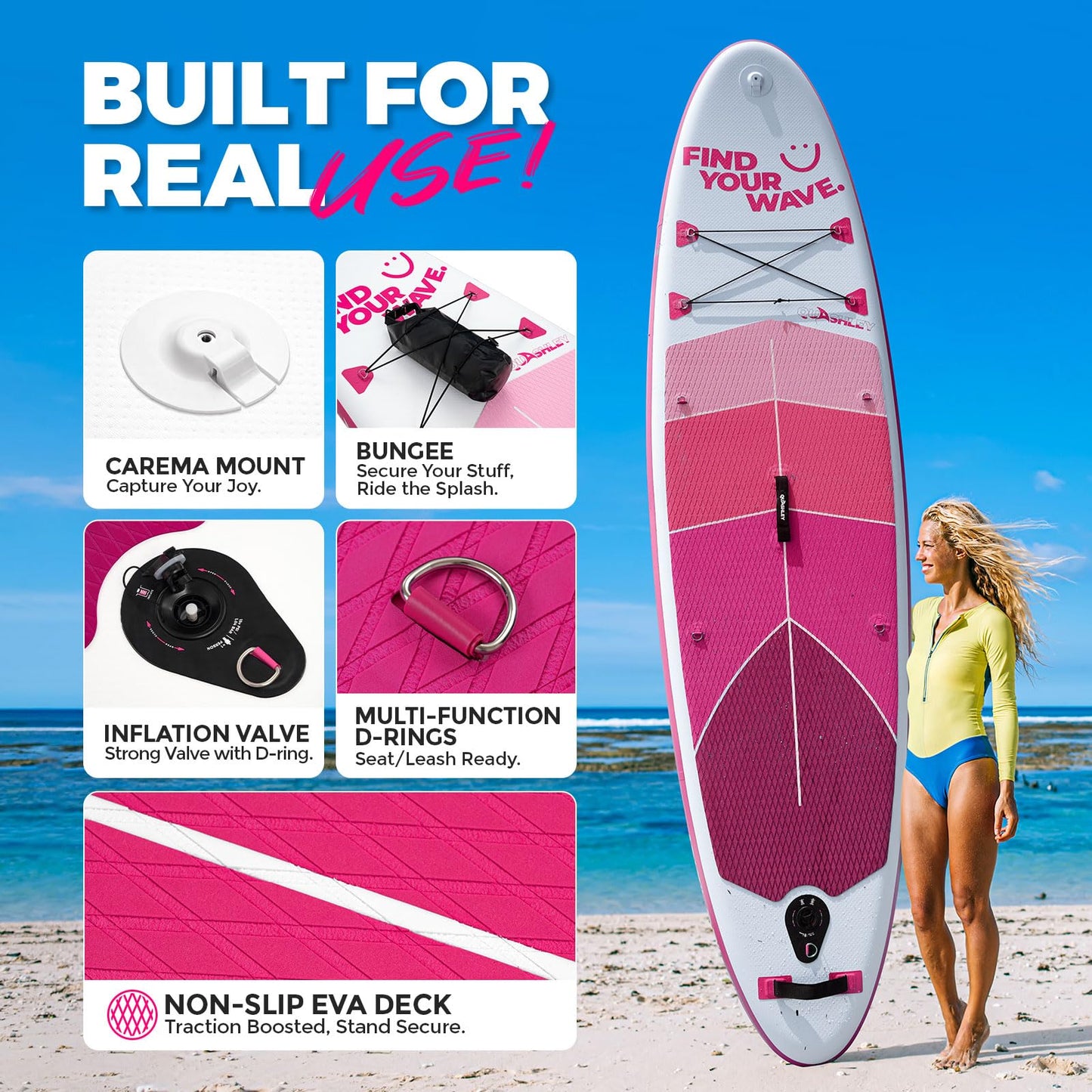 Quashley Inflatable Paddle Board Ultra-Portable Inflatable SUP Board with All Paddleboards Accessories and 10L Waterproof Bag -Lightweight Design for Easy Travel and Storage