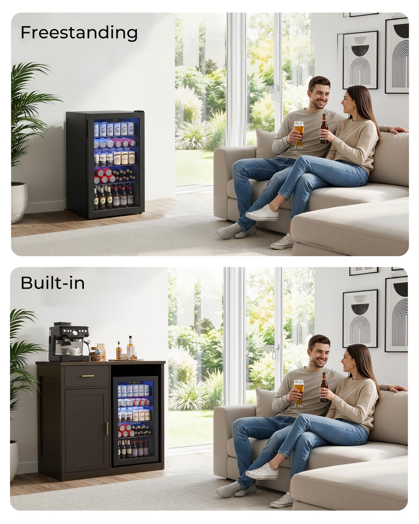Otterease Bar Cabinet with Mini Fridge Space, Coffee & Wine Bar Cabinet with Drawer and Storage, Modern Liquor Cabinet & Buffet Sideboard for Living Room, Dining Room or Home Bar, Brown