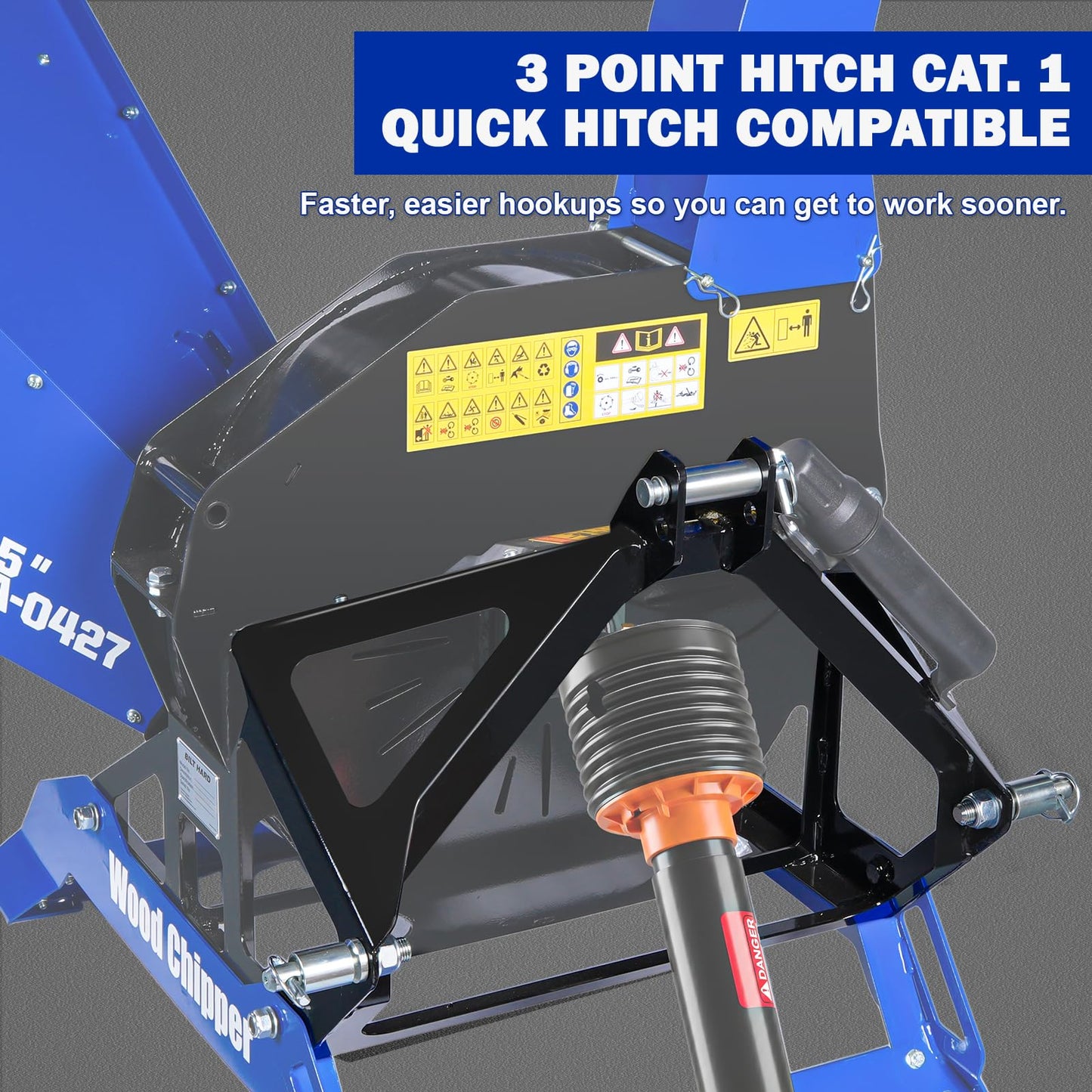 BILT HARD 5 Inch 3 Point PTO Powered Wood Chipper for 15-50 HP Tractors, Leaf Branch Shredder Mulcher, Category 1 Hitch and Quick Hitch Compatible, 25" Rotor with Reversible Blades