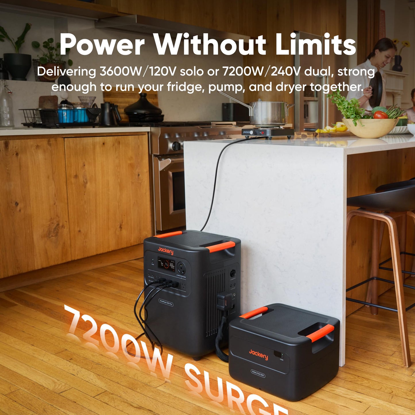 Jackery HomePower 3600 Plus Portable Power Station with 2x 200W Solar Panels, 3600W AC Output, 3584Wh LFP Solar Generator, Expandable up to 21kWh, Essential Home Backup for Home Use, Emergencies, RV