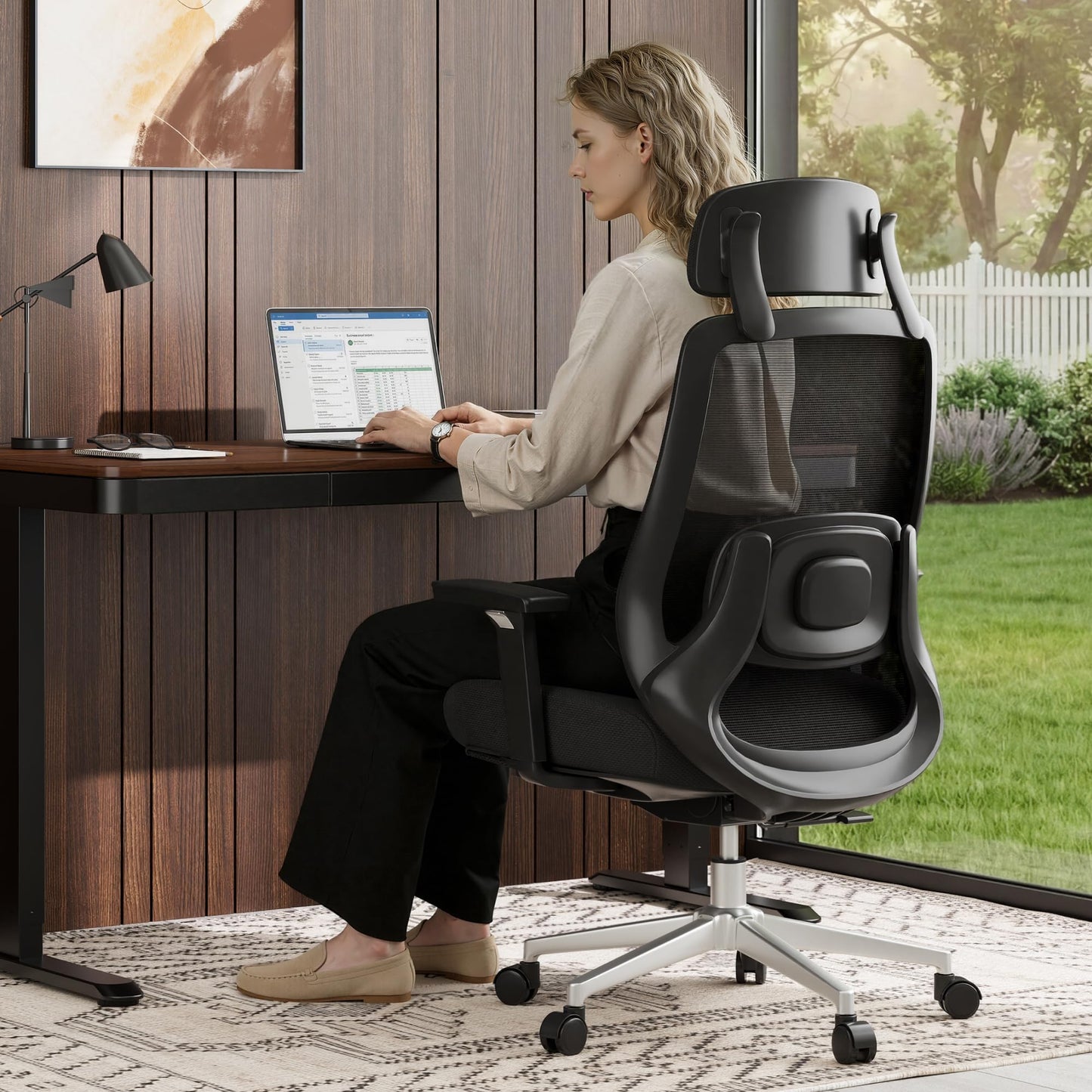 FLEXISPOT Massage Office Chair, High Back Ergonomic Desk Chair with Adjustable Headrest, 3D Armrests, 2D Lumbar Heated Shiatsu Massager, 4-Position Recline, Foam Seat, Black