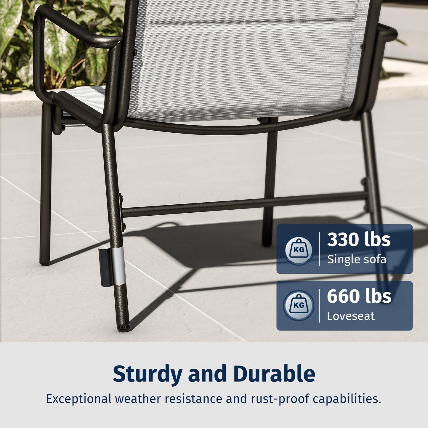 East Oak 4-Piece Patio Furniture Set, Waterproof Outdoor Furniture Set, Patio Sofa with Coffee Table for Balcony or Porch, 4 Seats Patio Conversation Sets for Backyard in Grey