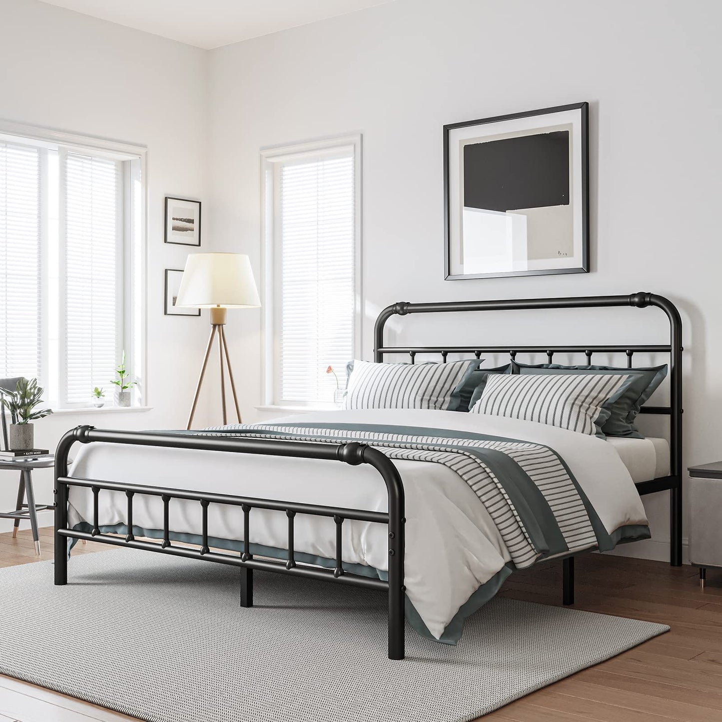 BOSRII Full Size Bed Frame with Headboard and Footboard, 18 Inches High, 3500 Pounds Heavy Duty Metal Slats Support for Mattress, No Box Spring Needed, Noise-Free, Black