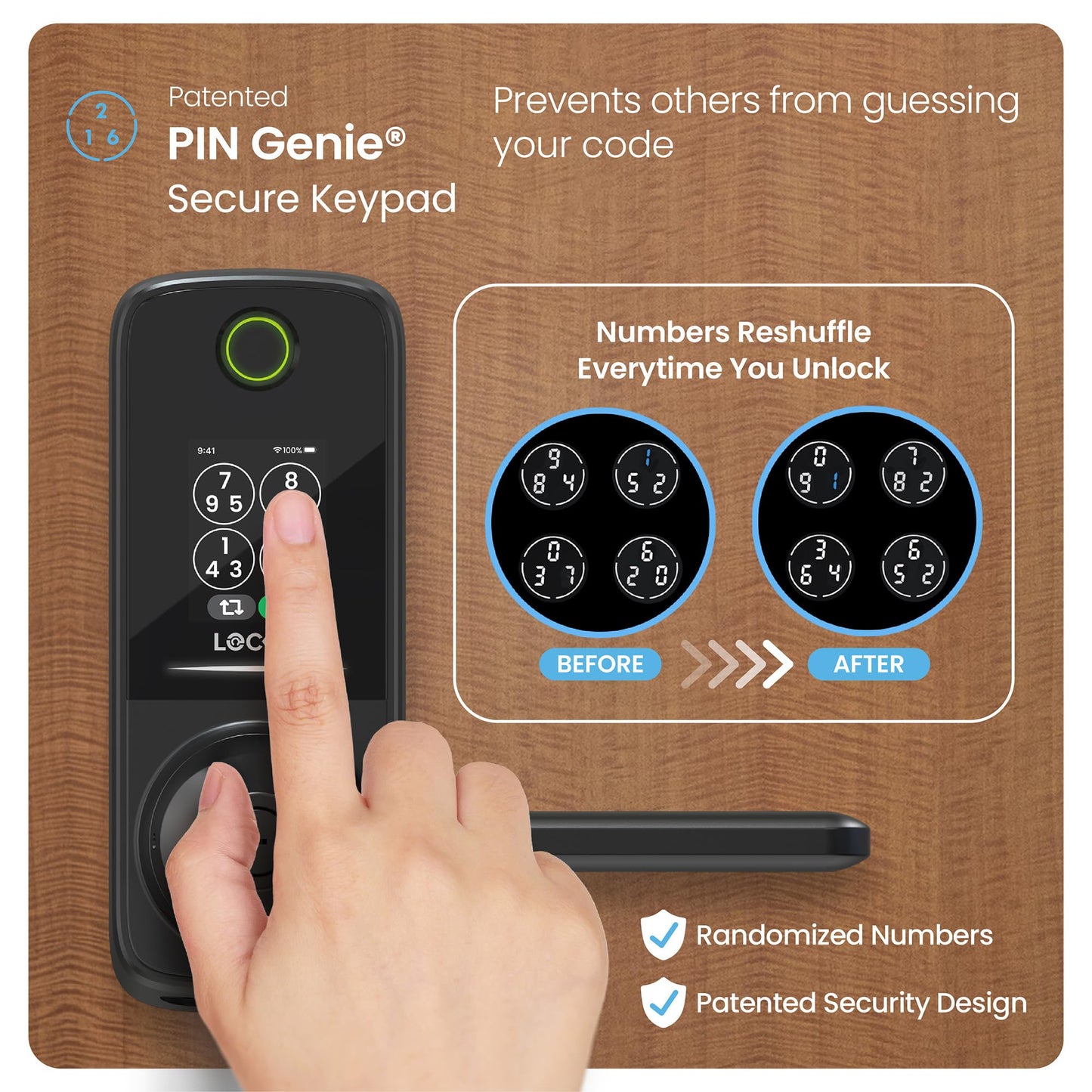 Lockly Secure Pro Smart Lock with Handle - Biometric Fingerprint & Patented Anti-Peep PIN Genie Keypad, Built-in Wi-Fi Keyless Entry Door Lock, App Remote Control, Works with Alexa & Google Assistant