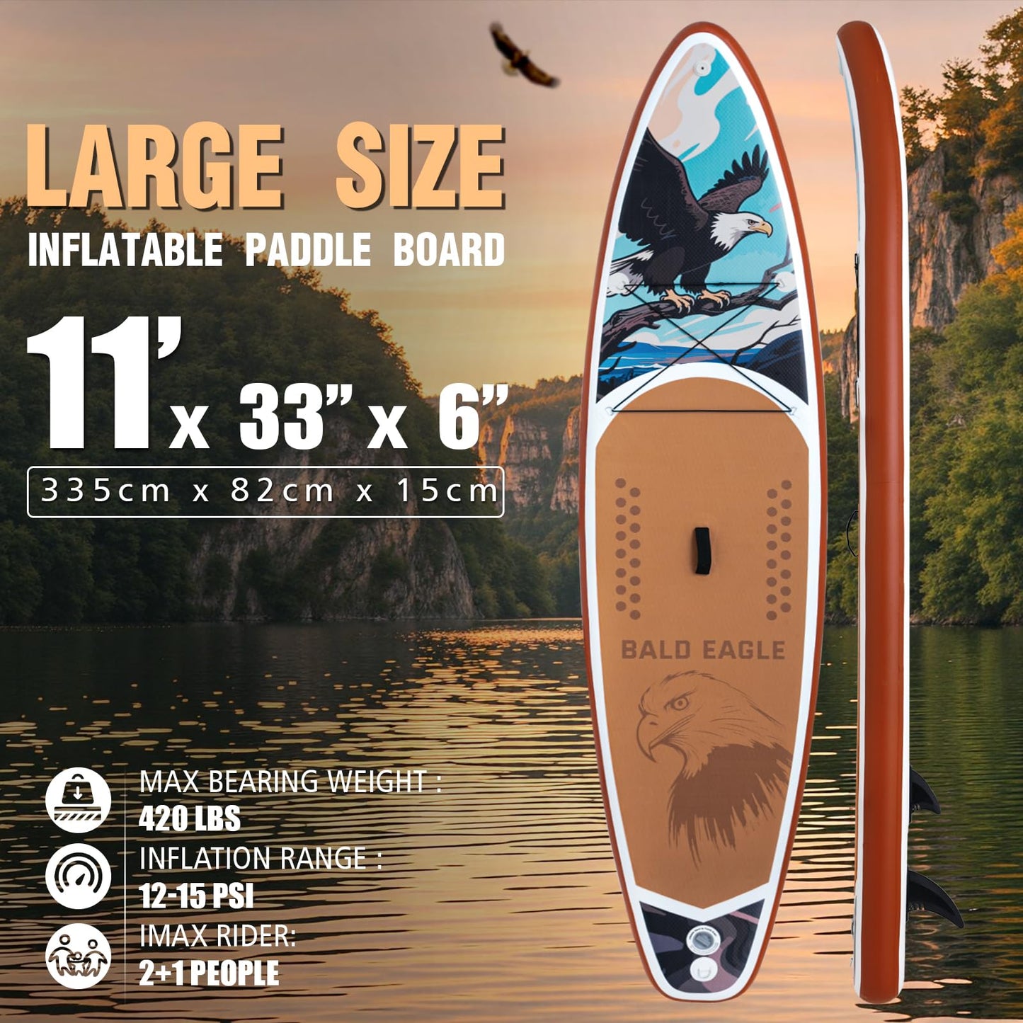 FEATH-R-LITE Inflatable Paddle Board Stand Up Paddleboards for Adults SUP with Premium Accessories Pump, Adjustable Paddle, Leash, Three Fins, Backpack (Ash Eagle)