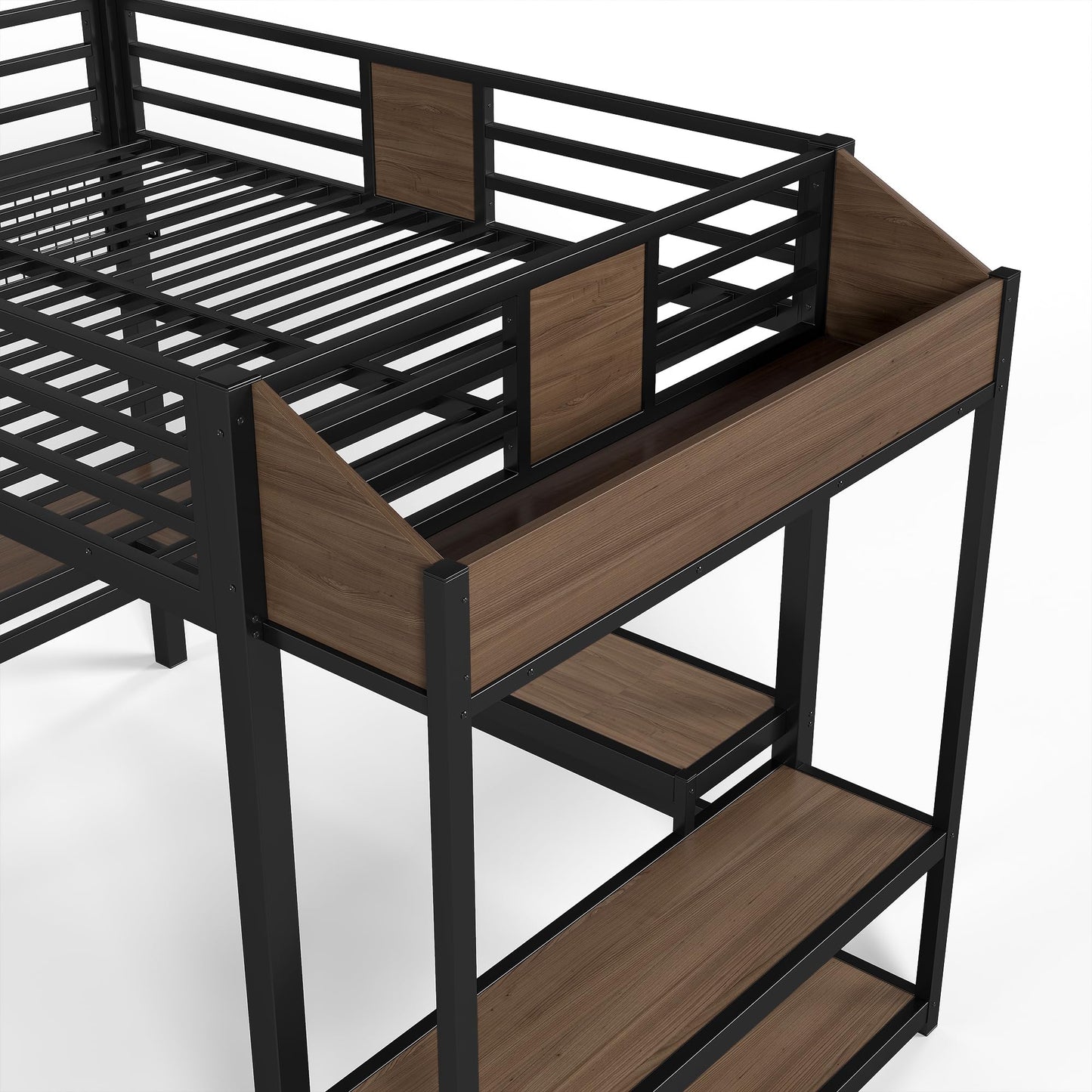 Bellemave Full Size Loft Bed with Desk and USB Ports, Clothes Hanging Rod, LED, Metal Full Loft Bed Frame for Adults, Kids, Teens, Black