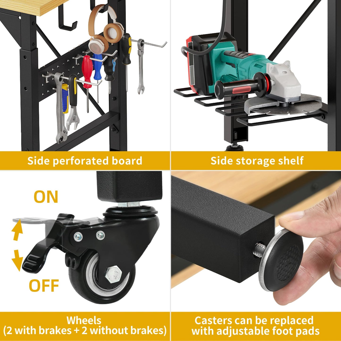 DWVO 60in Heavy Duty Workbench with Pegboard & Wheels Adjustable Work Table
