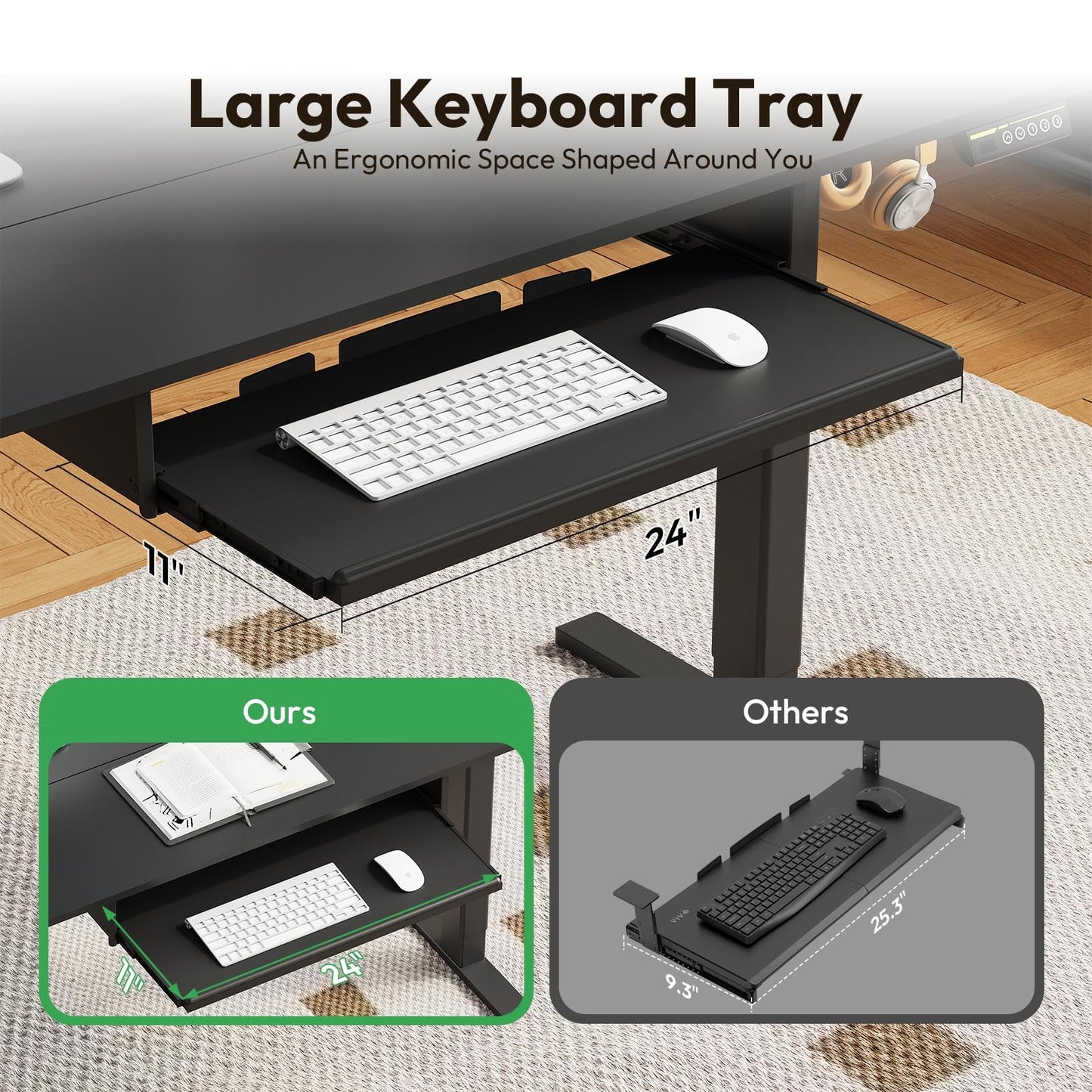 Gamork Electric Standing Desk with Keyboard Tray,55x24 inches Adjustable Height Stand Up Desk,3 Preset Heights,Equipped with Hooks,Raising Desks for Home Office and Computer Workstation,Black