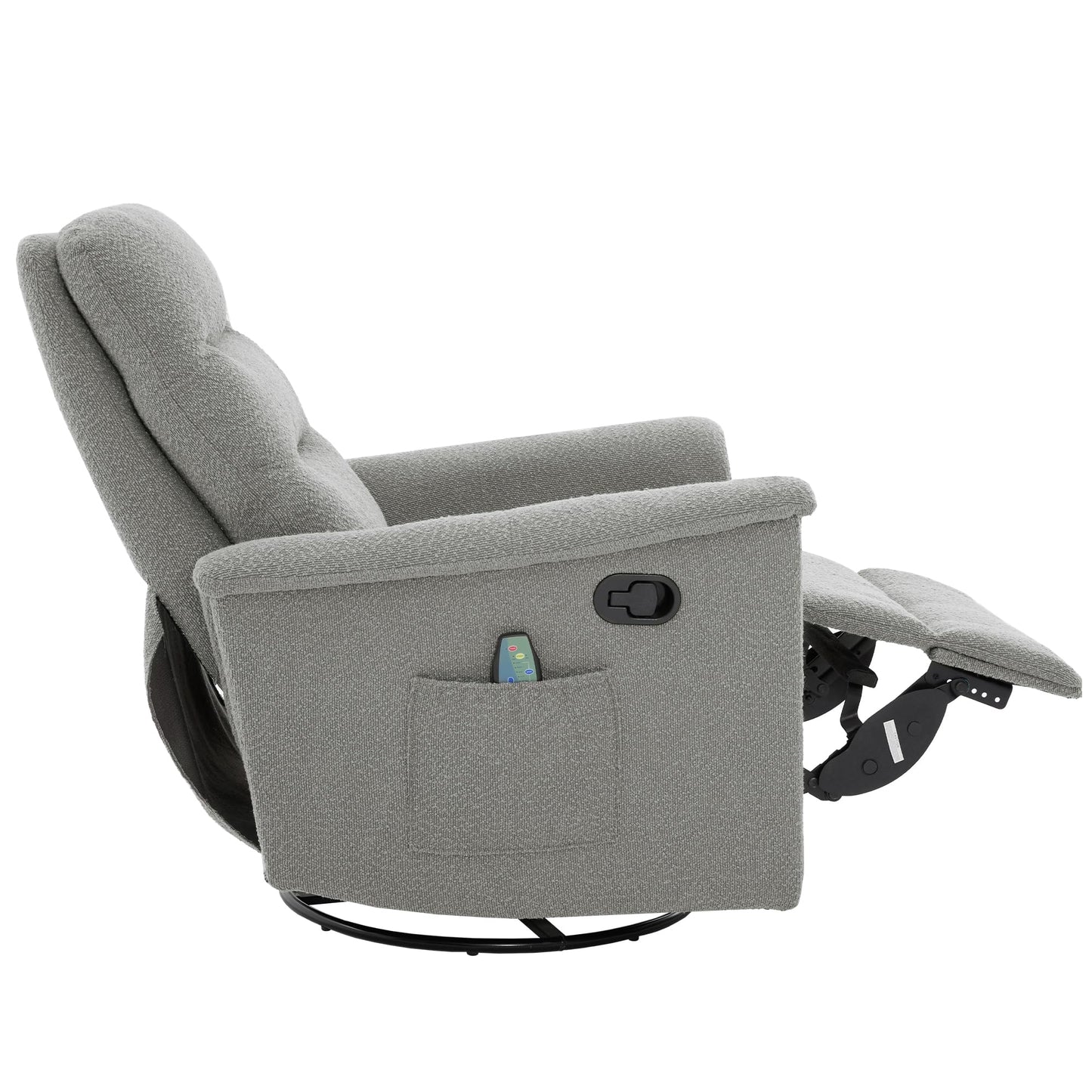 Merax Manual Recliner Chair Rocking & 270° Swivel Recliner with 8-Point Massage Function and Adjustable Backrest, Chenille Recliner for Living Room, Nursery, Bedroom, Grey