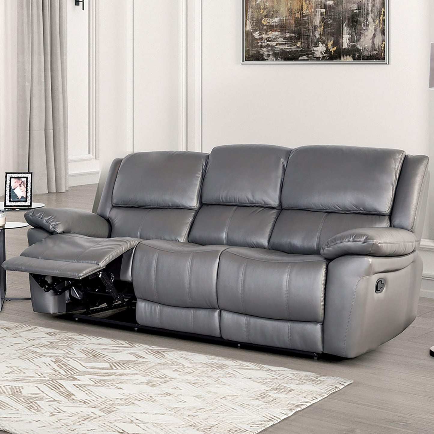 Furniture of America Sorin Modern Leather Recliner Sofa with Pillow Armrests and High Density Foam, Reclining Sectional Couch for Living Room, Office, Home Theater, FSC Certified, Dark Gray