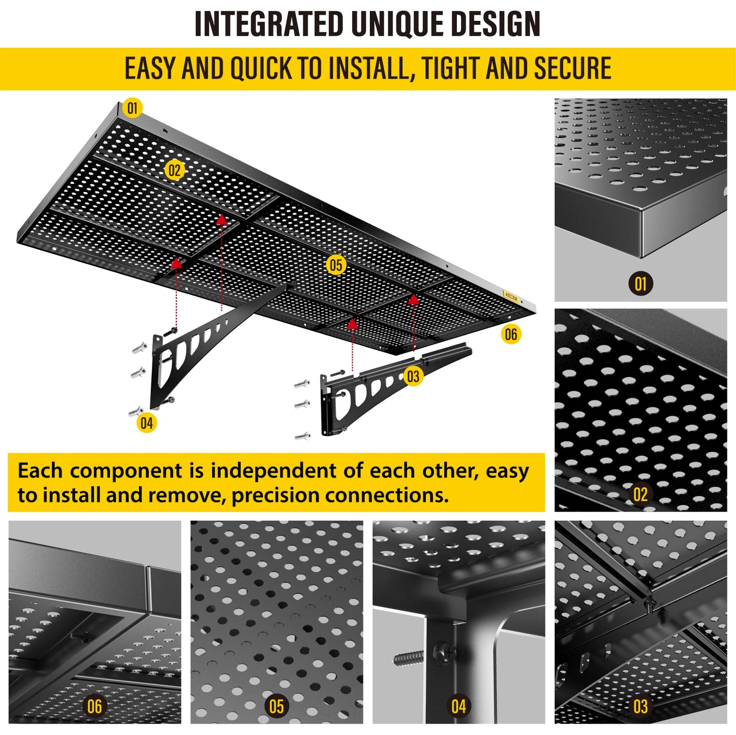 Aecxm 4-Pack 1.64x4ft Adjustable Garage Wall Shelving 1120lbs Load Capacity Heavy Duty Wall Mounted Storage Shelf Metal Floating Shelves for Garage(Black)