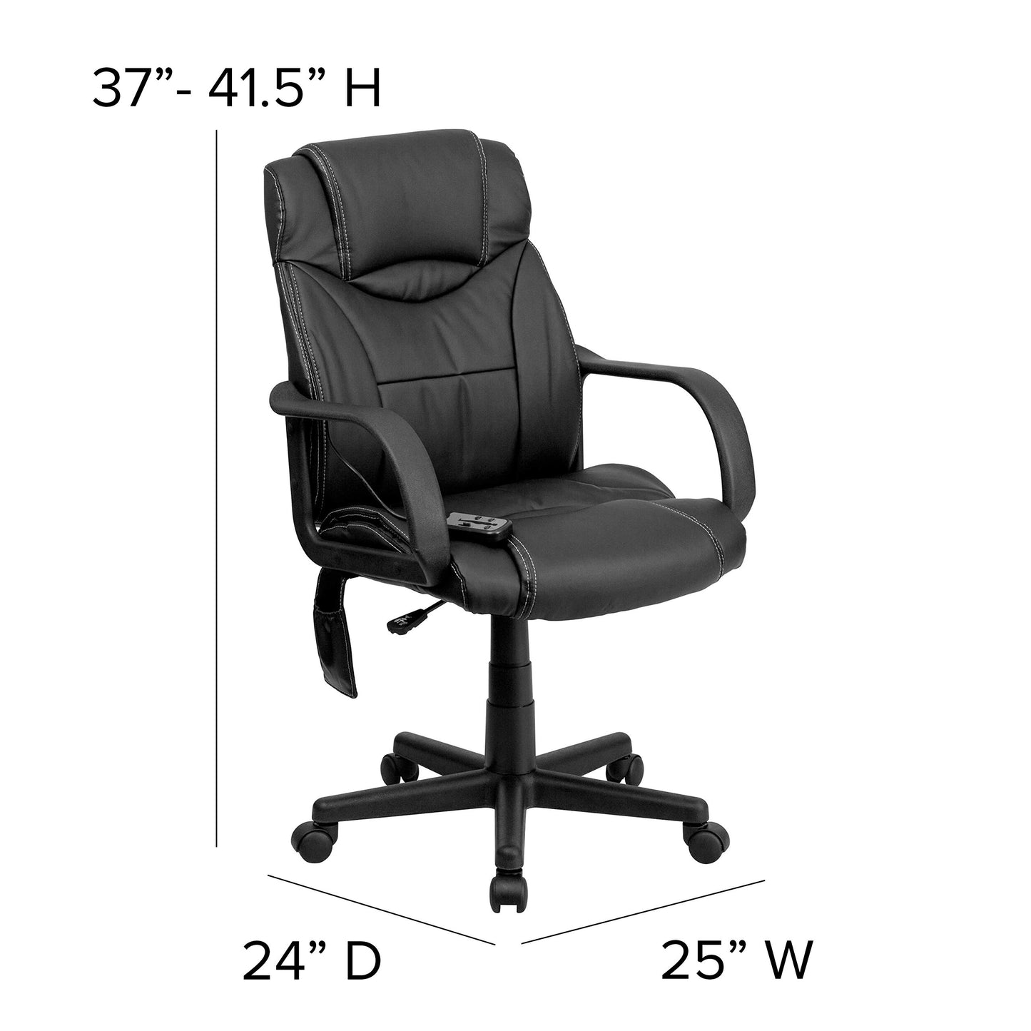 Flash Furniture Laverne Mid-Back Ergonomic Massaging Black LeatherSoft Executive Swivel Office Chair with Arms