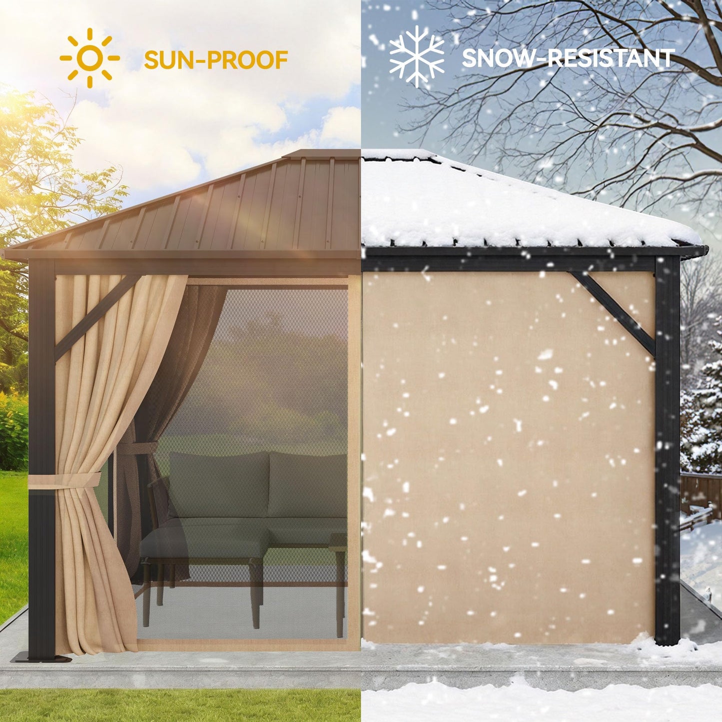 YITAHOME 10X12FT Hardtop Metal Gazebo Single Top Outdoor Patio Canopy Galvanized Iron Aluminum Column Garden Tent Curtains Netting for Backyards Decks Lawns,Brown