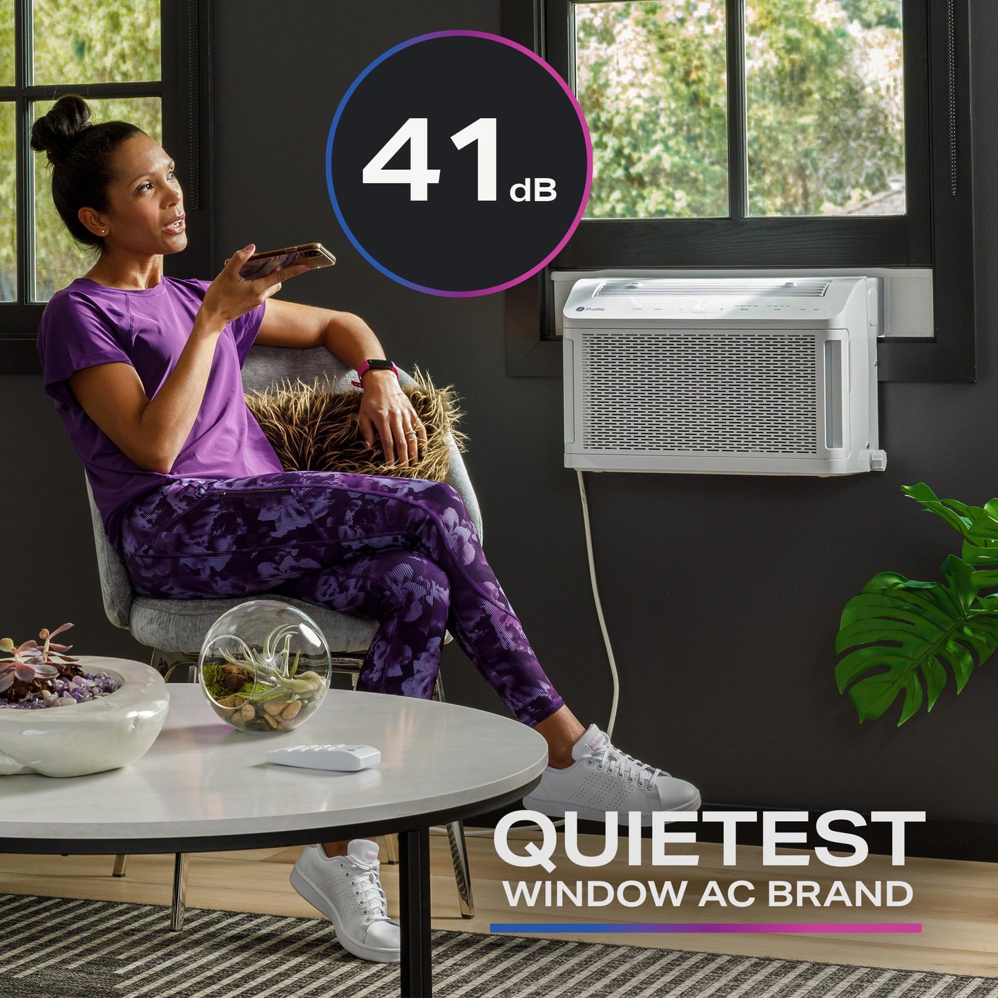 GE Profile ClearView Window Air Conditioner Unit, 8,300 BTU, Energy Efficient Cooling up to 350 sq ft., Ultra Quiet, SMART Home Capable, Includes Remote, White