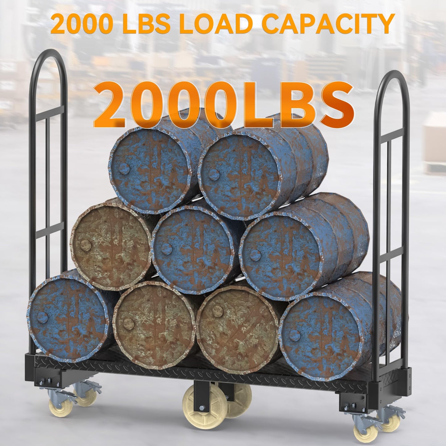 YINTATECH 2000lbs Heavy-Duty U-Boat Cart, 63"*15.75"*60.8" U Boat Platform Dolly with 6 Casters(4 Swivel Wheels with Brake & 2 Solid Wheels) for Garage,Warehouse,Household