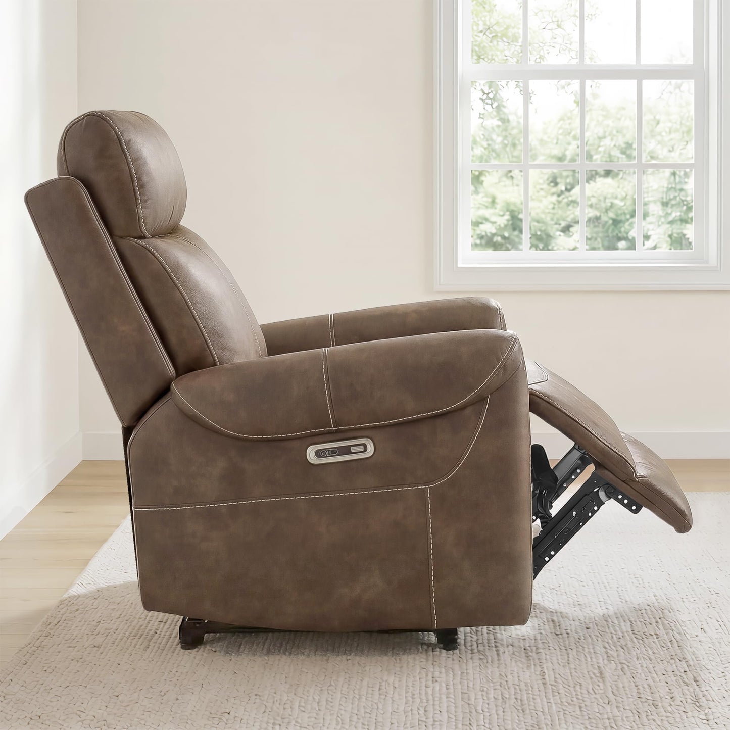 KISLOT Wall Hugger Recliner Chair for Adults, Faux Leather RV Recliner with USB Charging Ports Electric Power Reclining Sofa for Living Room Home Theater Seating Bedroom