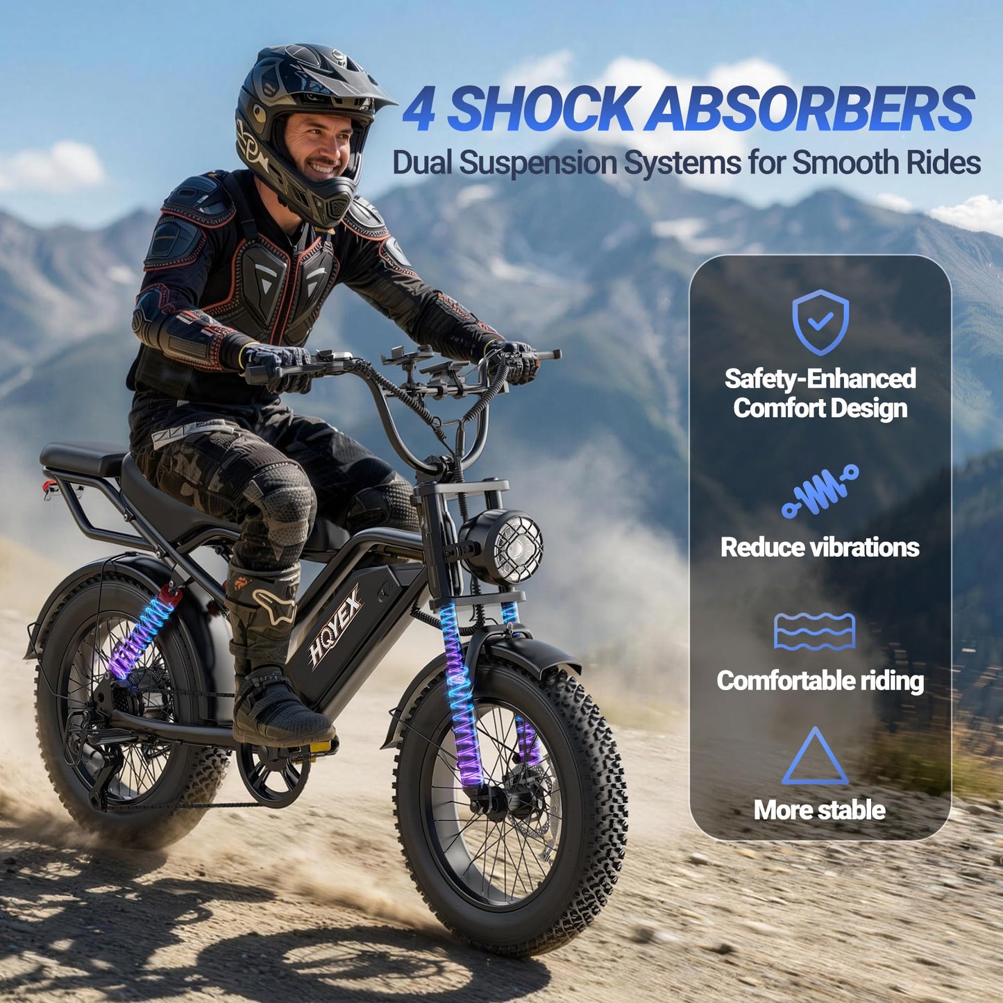 HQYEX Electric Bike for Adults, 1500W Brushless Motor Ebike, 20" Fat Tire Electric Bicycles, 48V 20Ah Battery, 31MPH Top Speed with Dual Suspension E Bikes