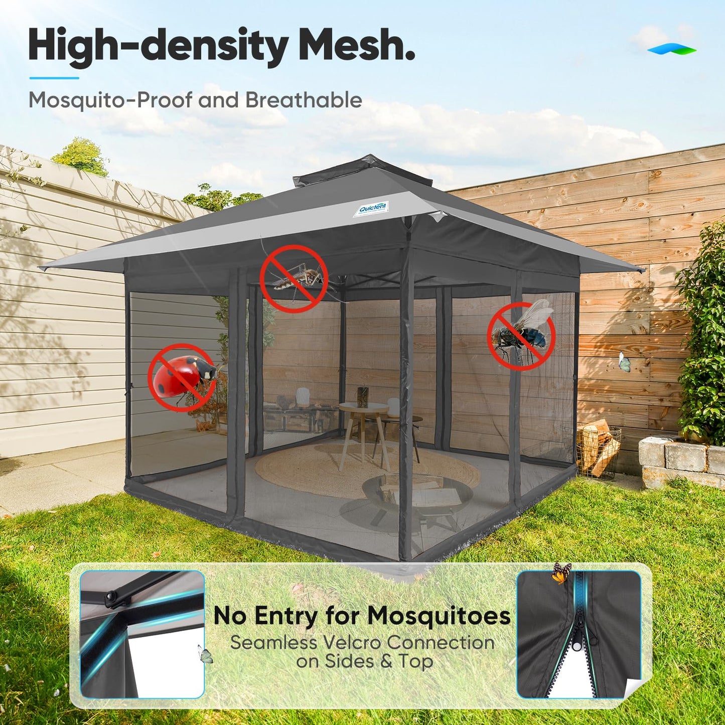 Quictent 13'x13' Pop up Gazebo Canopy Tent, One Person Set up Portable Instant Folding Shelter, Outdoor Canopy Tent with Extra Shade for Backyard, Patio, Party