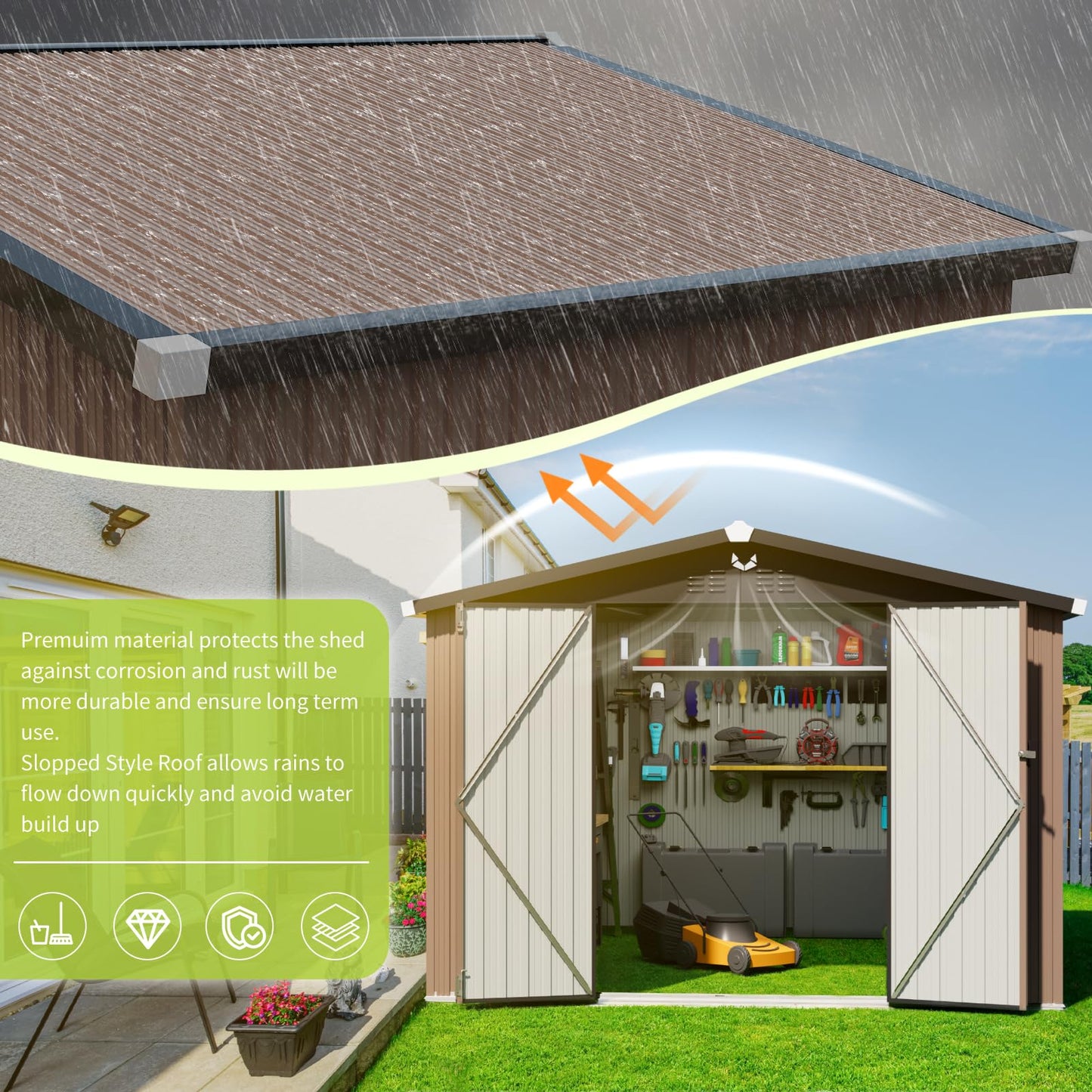 Metal Storage Shed,10x8 Outdoor Storage Building,Large Backyard Garden Sheds with Lockable Door,Waterproof Outside Storage Sheds with Locking Doors