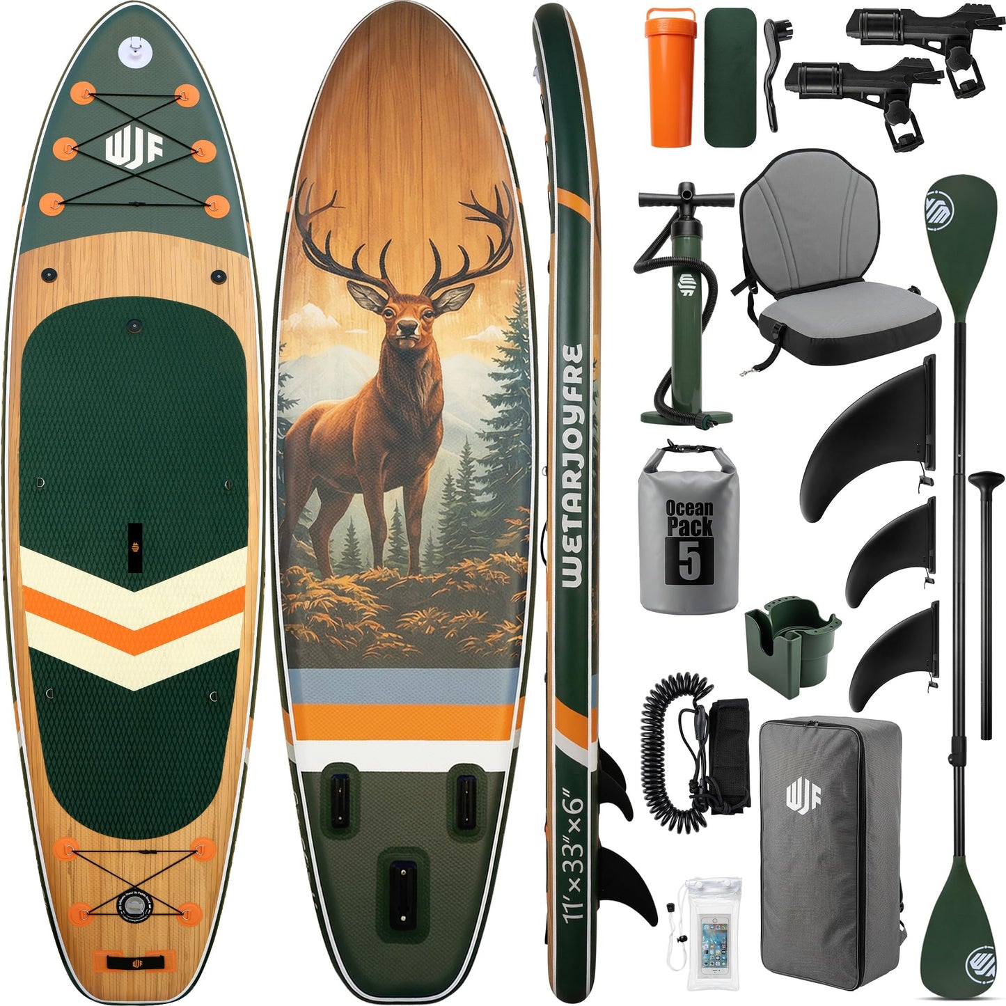 Wetarjoyfre Inflatable Paddle Board 11'×33"×6" SUP Board for Adults, 17Lbs Ultra-Light Fishing Paddleboard with 550Lbs Capacity, Non-Slip Deck & Complete Accessories for Youth & Pets
