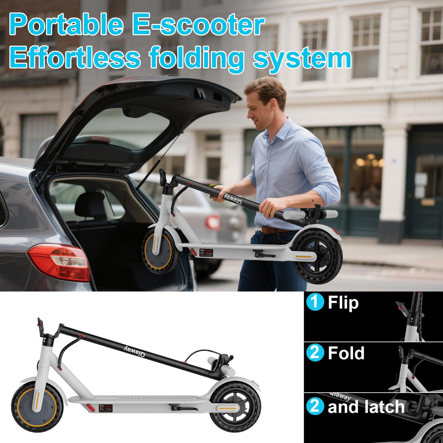 Qlaway 8.5" E Scooter for Adults Aluminum Alloy Frame 19 MPH 350W Motor 288.6WH Battery, Motorized Scooter Up to 22 Miles Range, Foldable Bearing 265 LBS/APP Control