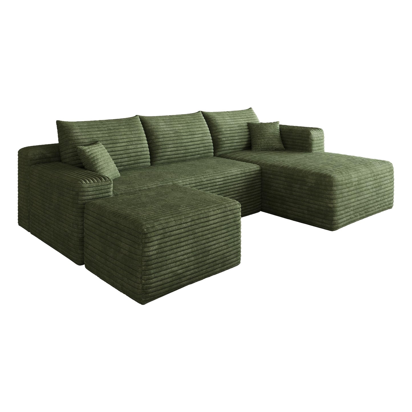 95" Cloud Boneless Sectional Sofa Couch with Chaise Lounge and Ottoman, Modern Corduroy Right Facing Modular Sectional Sofa Compressed Corner Couch with Deep Seat, No Assembly Required