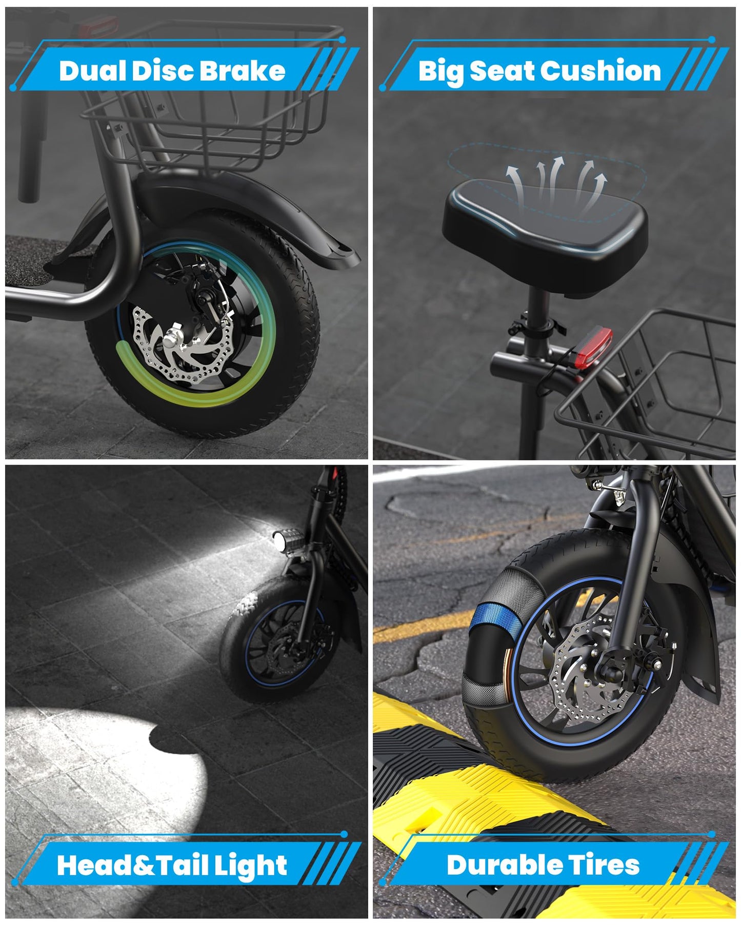 Gyroshoes C1S Electric Scooter for Adults with Seat & Large Basket, 550W Motor, 20 Mile Range, 19MPH, Foldable E-Scooter for Commuting, Pets Dog, Grocery Shopping, soot
