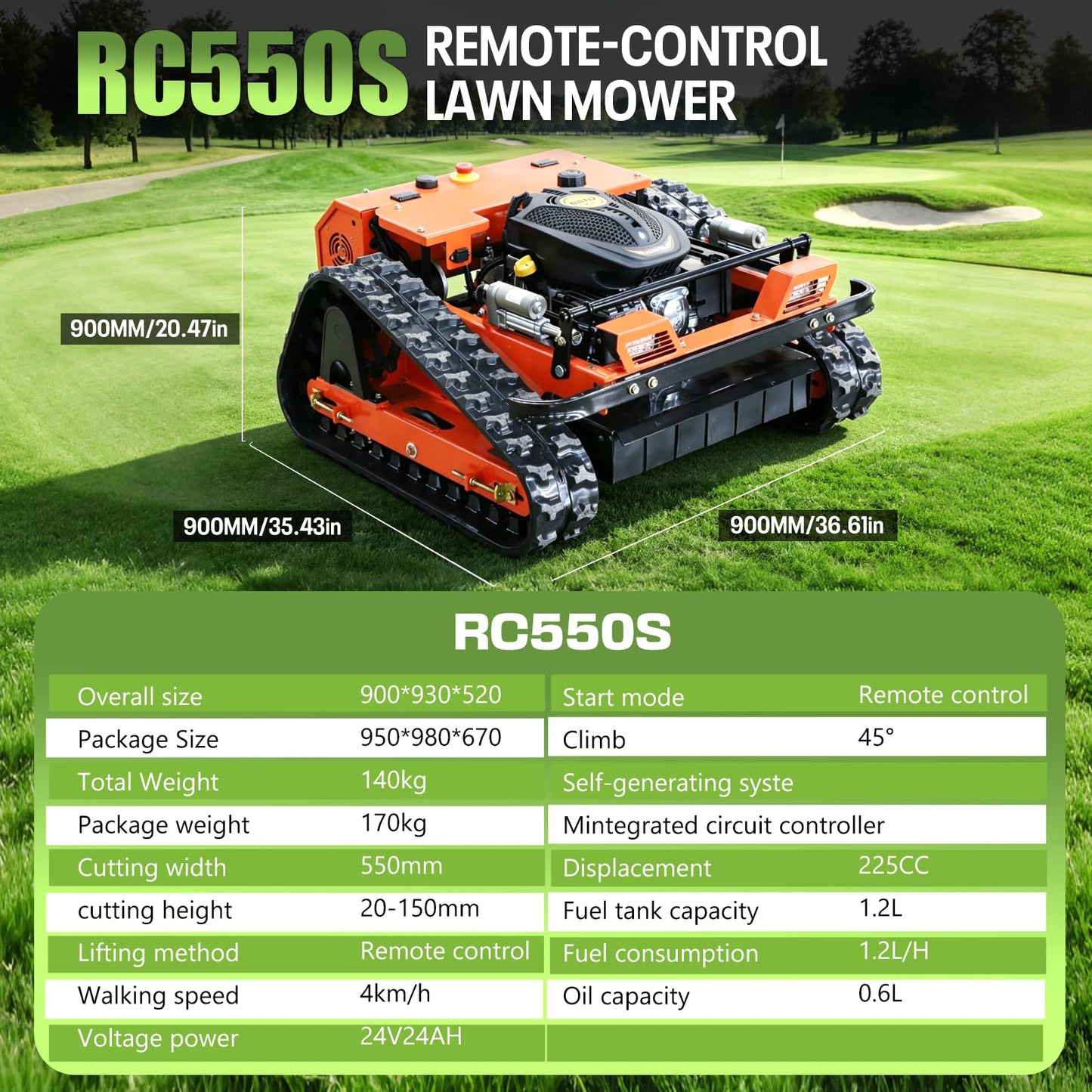 INFRONT Remote Control Lawn Mower - All Terrain Tracks, 45° Slope Climbing, Gas Electric Hybrid, High Power Strong Mower