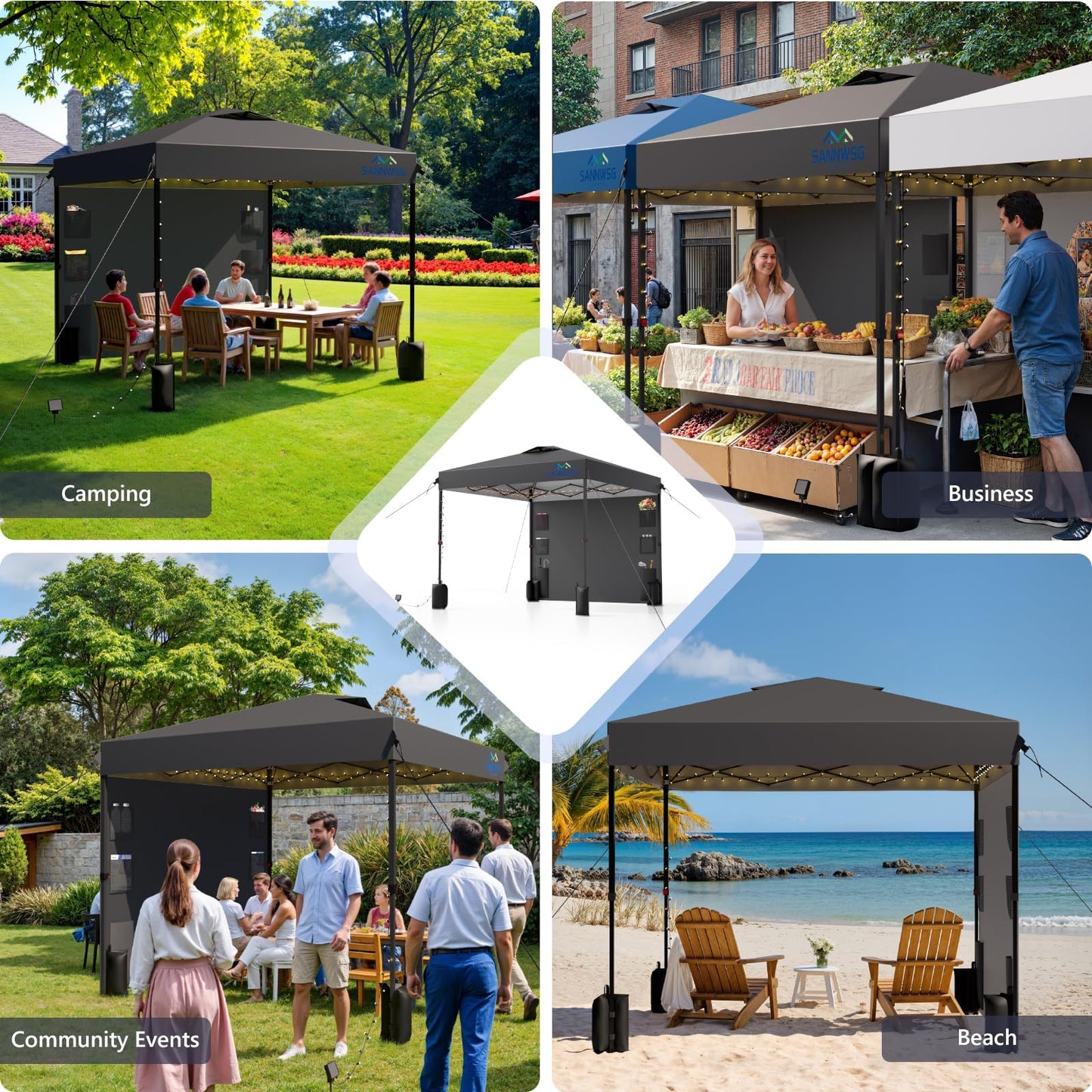 12X12 Pop Up Canopy Tent,Removable Pockets Sidewall for Extra Storage,Easy Up Canopy,Heavy Duty One Person Set Up Event Tent,Grey