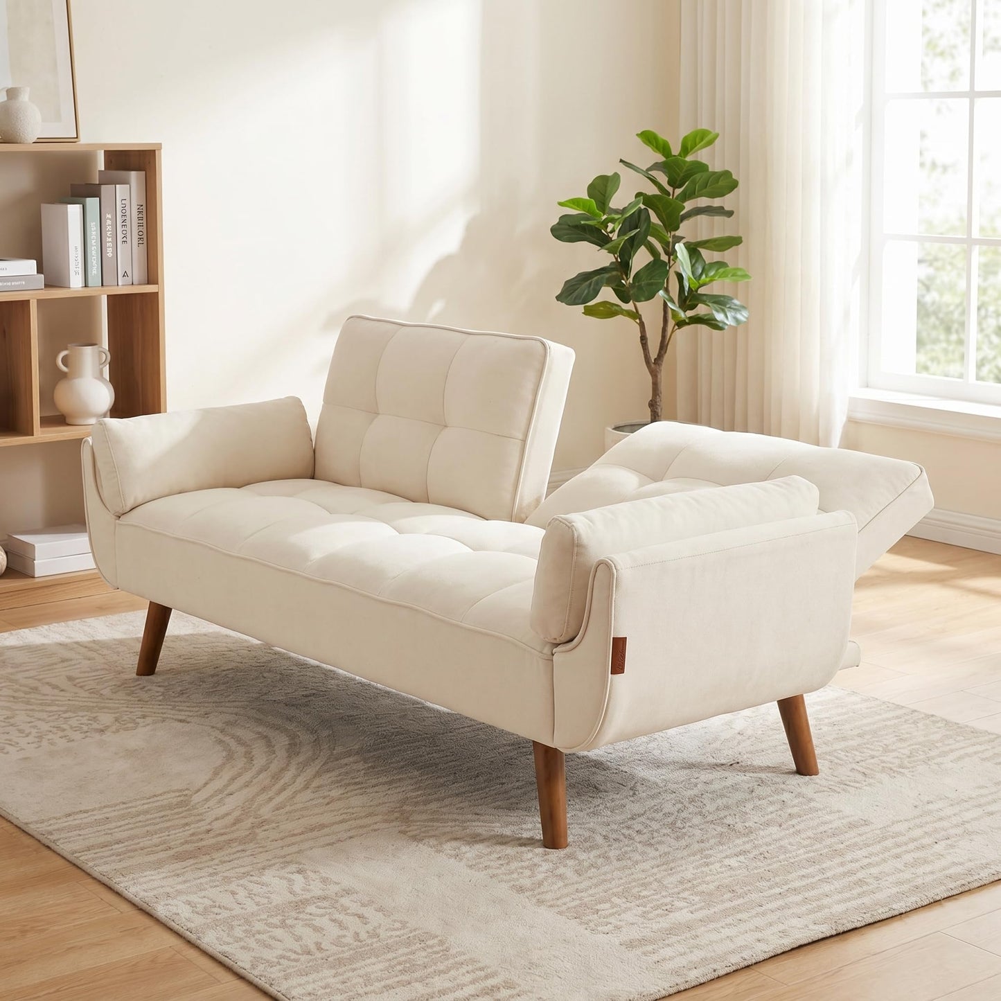 Trygoal Futon Sofa Bed, Velvet Futon Couch Bed with Adjustable Backrest, Convertible Sofa Beds with Pillow Top Arm, Small Couches for Small Spaces, Apartment, Bedroom, Living Room, White