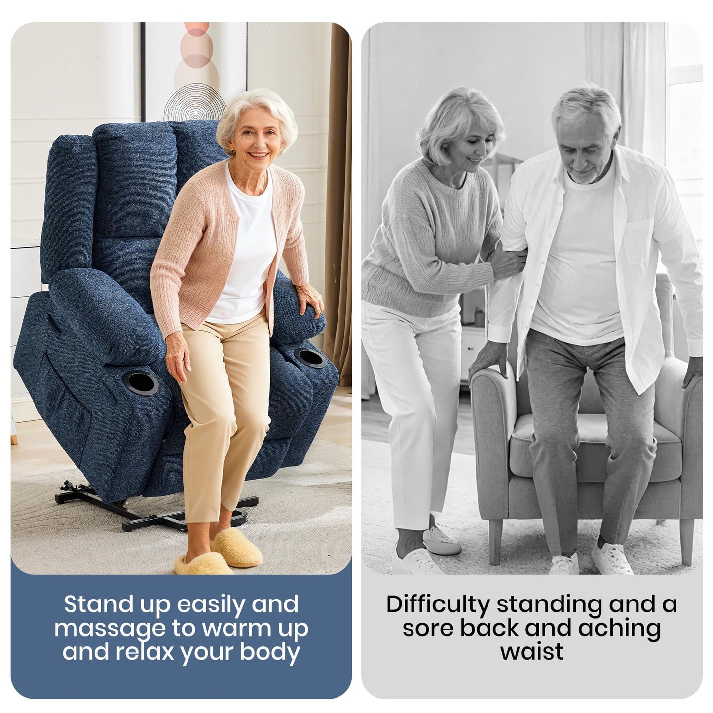 MilleLoom Oversized Power Lift Recliner Chair for Elderly with Vibration Massage and Lumbar Heating,150°Adjustable Lay Flat Lift Chair Electric Recliner Chairs,Stand Assist for Living Room,Dark Blue