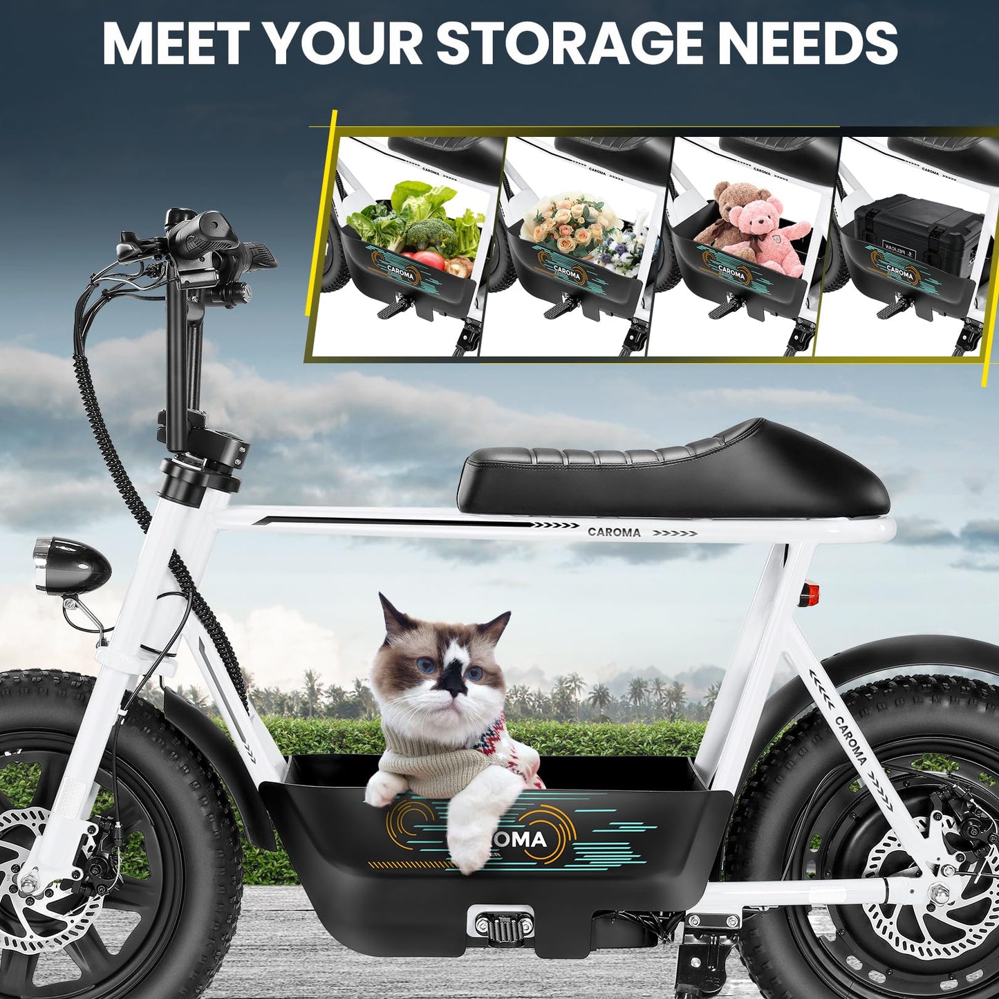 Caroma Peak 560W Electric Scooters with Seat for Adults, 16" Fat Tire for All-Terrain, 15Miles Max Range, 20mph Top Speed, Commuter Escooter for Adults&Teens, Motorcycle Style with Carry Basket,White