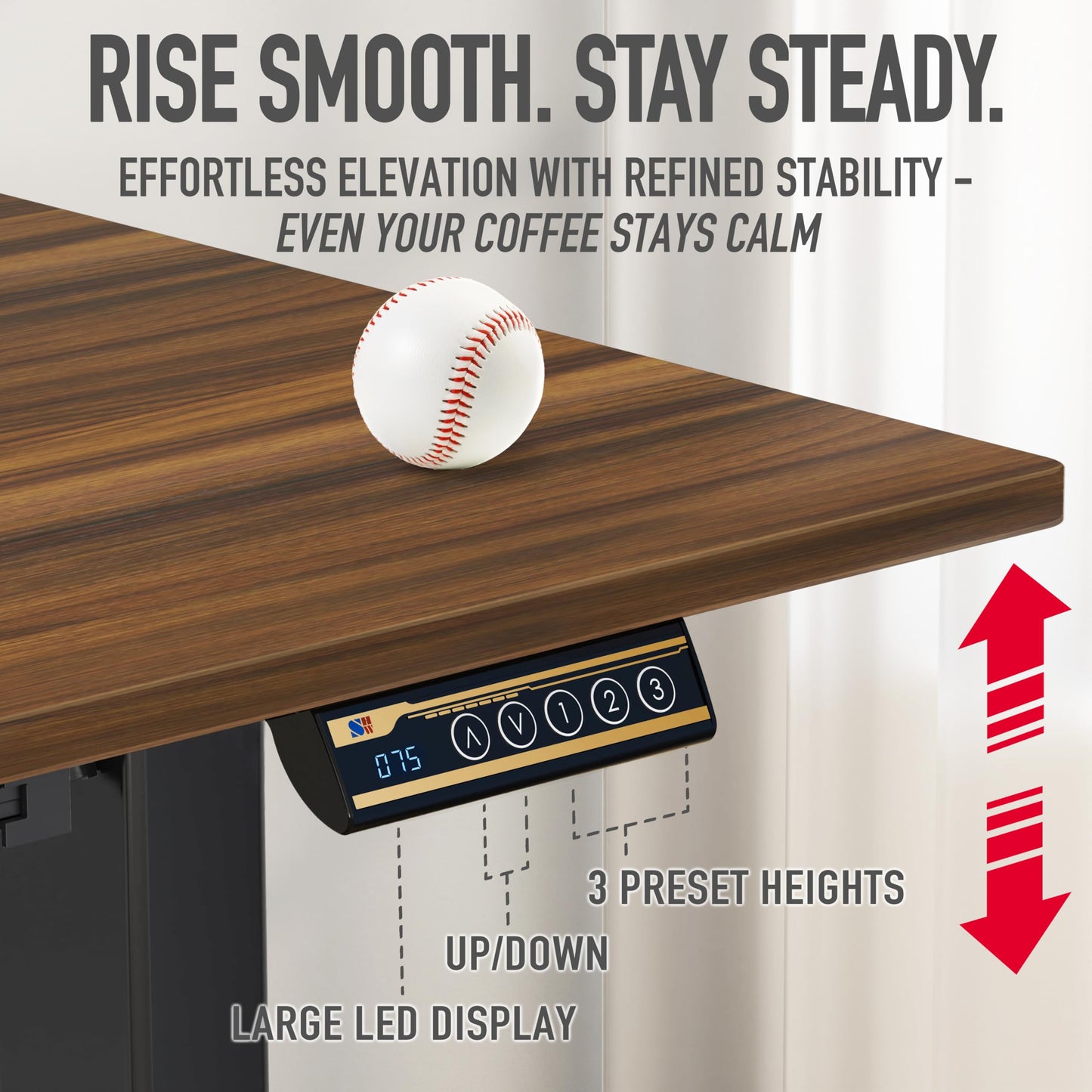 SHW 40-Inch Mobile Electric Height Adjustable Sit to Stand Desk with Drawer, Hanging Hooks and Cable Management, Walnut