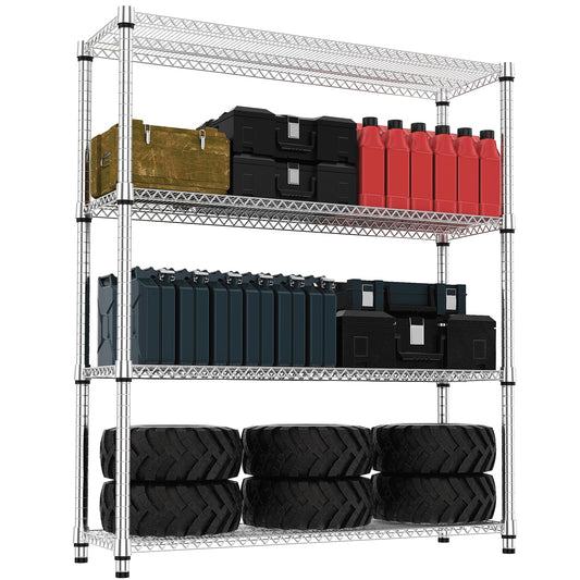 M MZG 4 Tiers Shelf 2640 lbs Steel Storage Shelving Utility Shelving Unit Steel Organizer Wire Rack for Home,Kitchen,Office,Garage Chrome 17.7" D x 47.2" W x 70.3" H