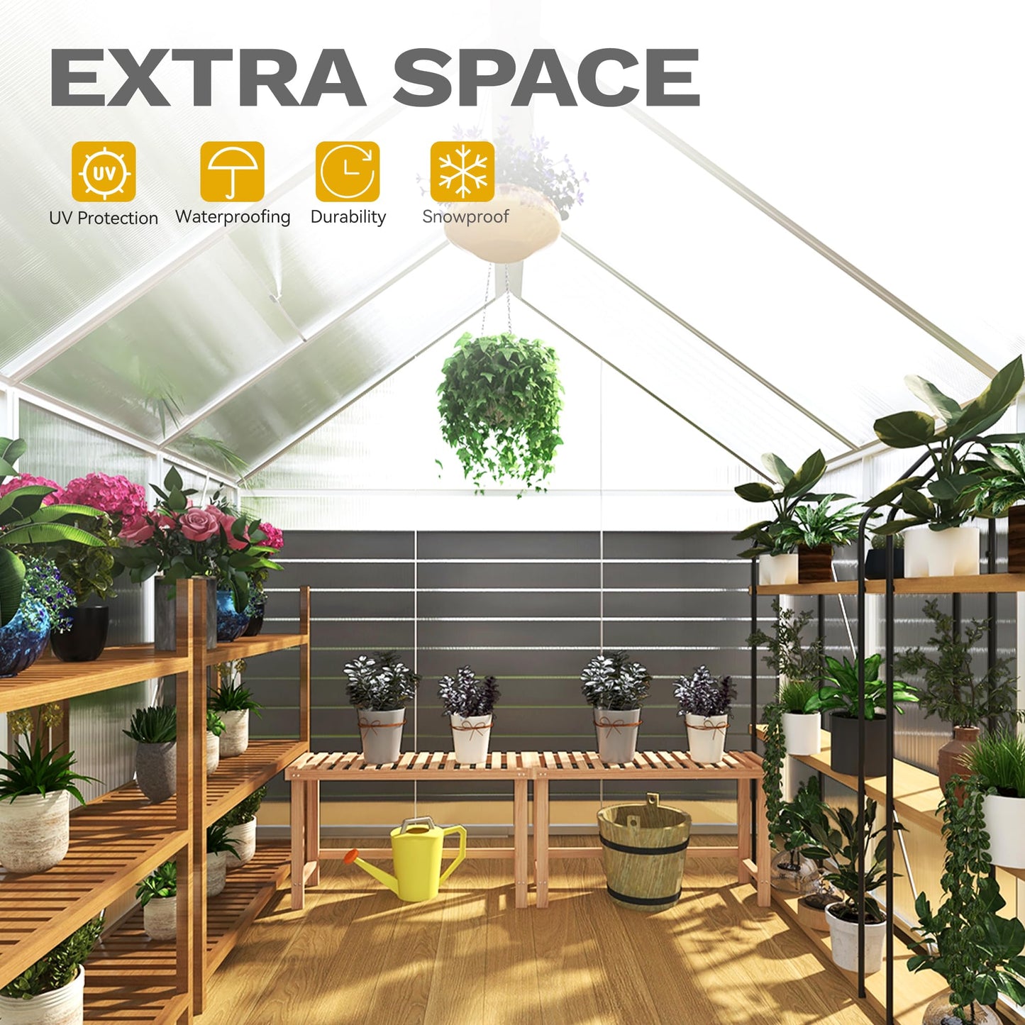 DWVO 6x16FT Polycarbonate Greenhouse Heavy Duty Green Houses Outdoor Aluminum Greenhouses with Sliding Doors Vent Window Walk-in Greenhouse Large Sun House for Garden Backyard, Matte Sliver
