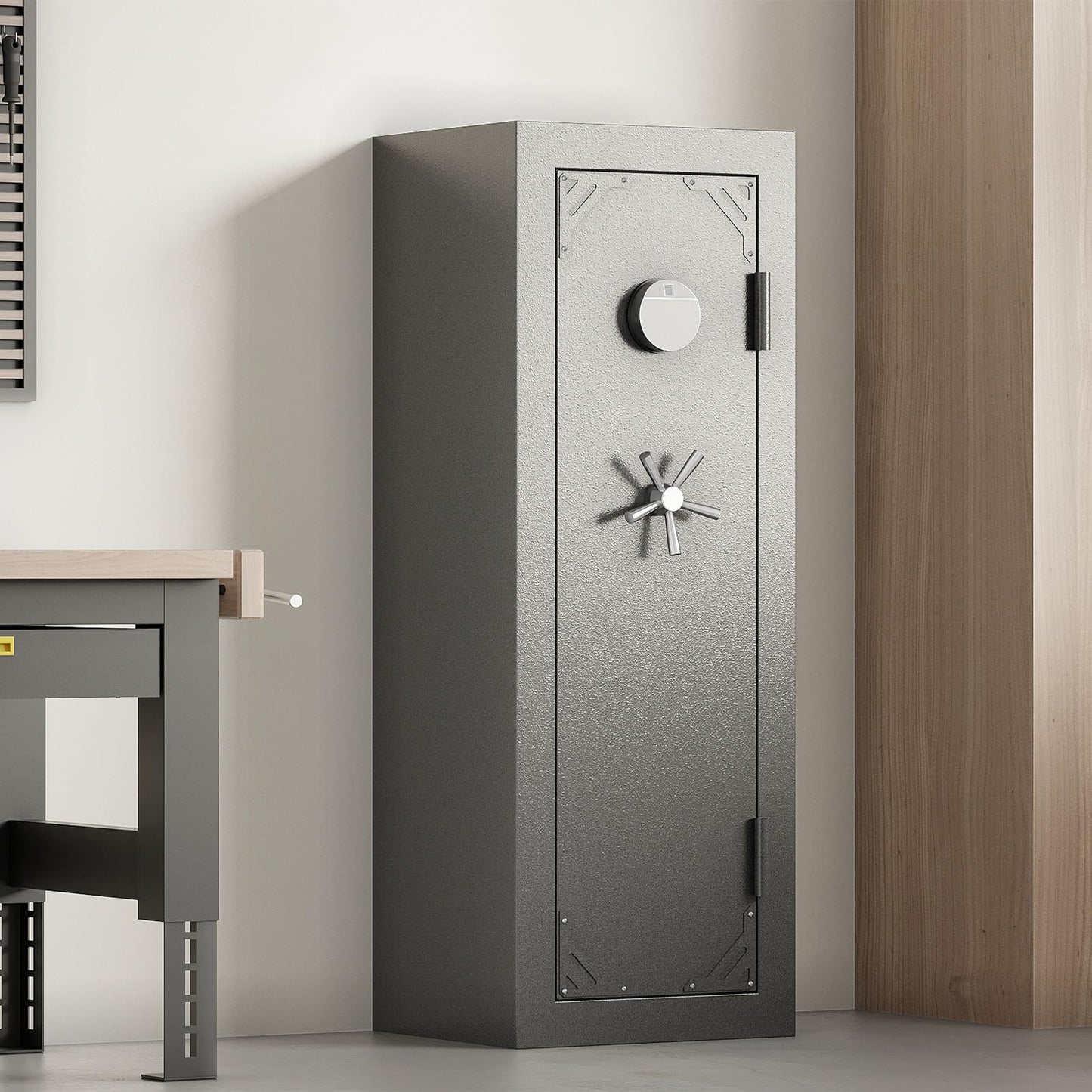 KAER Fireproof 20 Gun Safe 1400°F / 45 Minutes Biometric Gun Safe for Rifles and Pistols Rifle Safe Gun Cabinet Quick Access Gun Safes with Adjustable Shelf and Gun Rack (Gray)