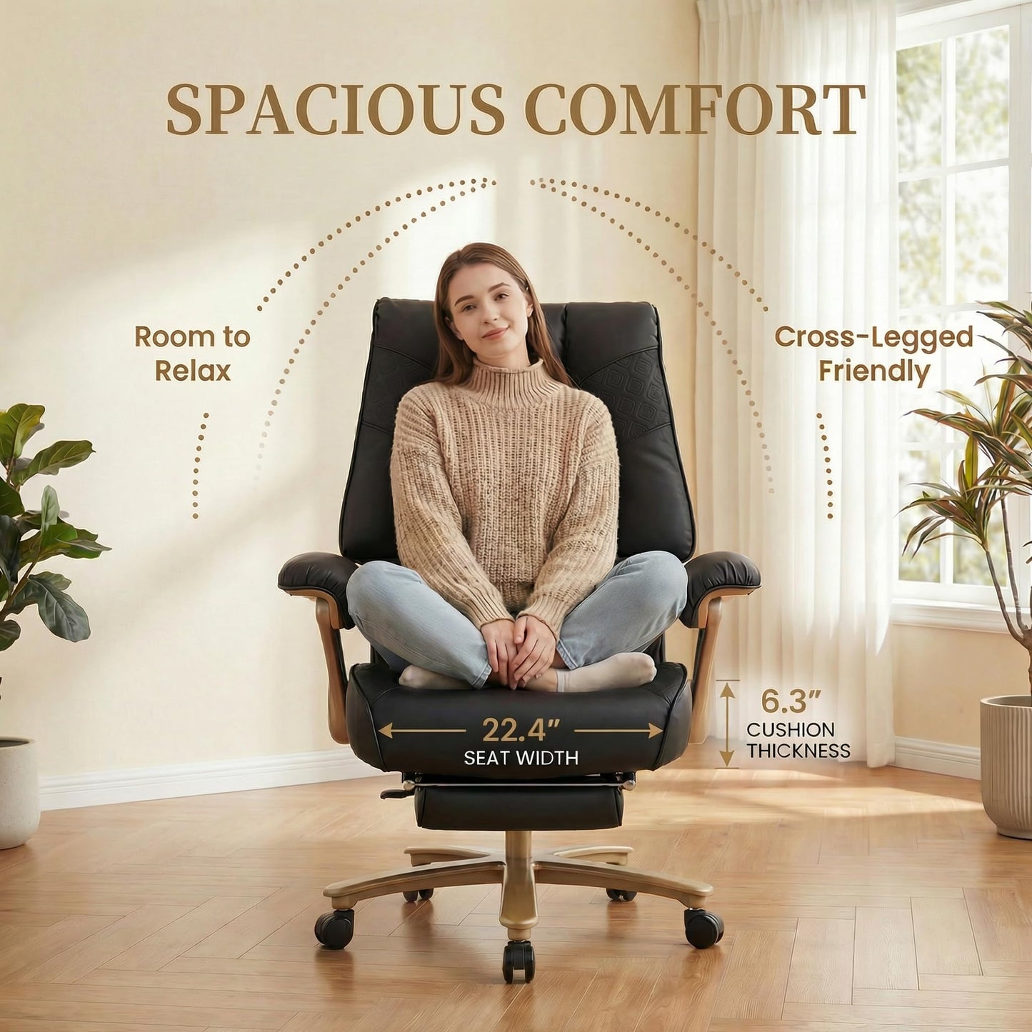 EXCEBET Big and Tall Office Chair 400lbs Wide Seat, Ergonomic Executive Desk Office Chair with Footrest, High Back PU Leather Chair with Lumbar Support, Padded Armrests, Heavy Duty Base, Black
