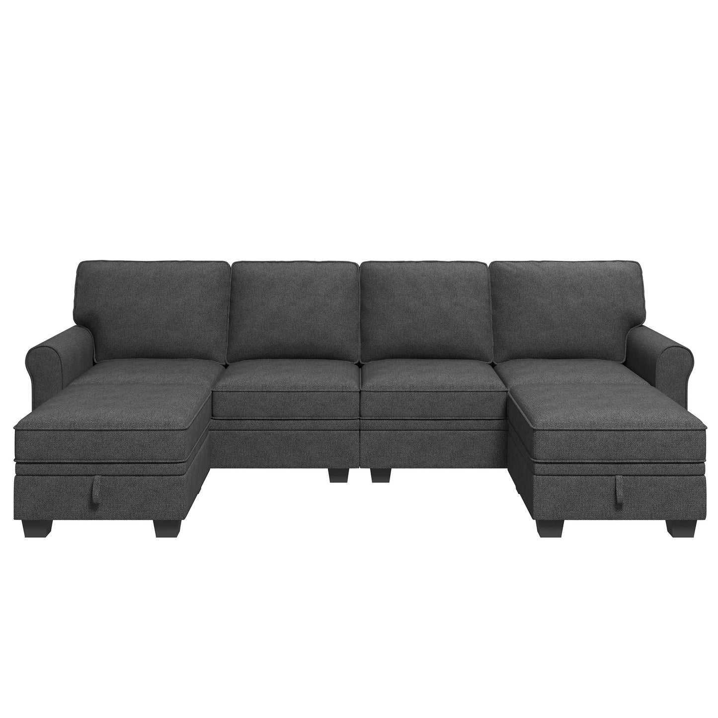 HONBAY Sectional Sofa with Storage Seat U Shaped Couch with Reversible Chaise Convertible Sectional Couches for Living Room,Dark Grey