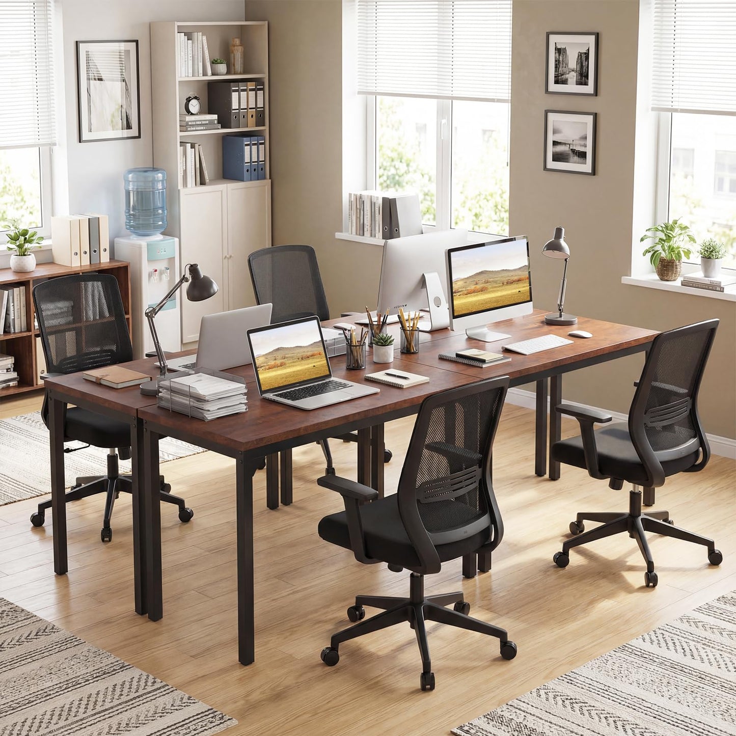 Giantex Conference Table, 9.2 ft x 4 ft Large Meeting Table, Rectangular Computer Desk with Strong Metal Frame for 10-12 People, Modern Seminar Table for Office Conference, Brown (4)