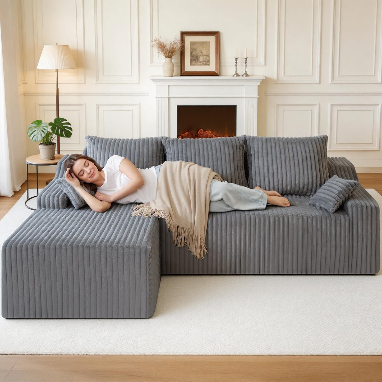 HABUTWAY 94" L-Shape Modular Sectional Sofa Couch for Living Room, No Assembly Required, Boneless Couch with Deep Seat for Living Room Bedroom, No Assembly Required (Grey,Left)