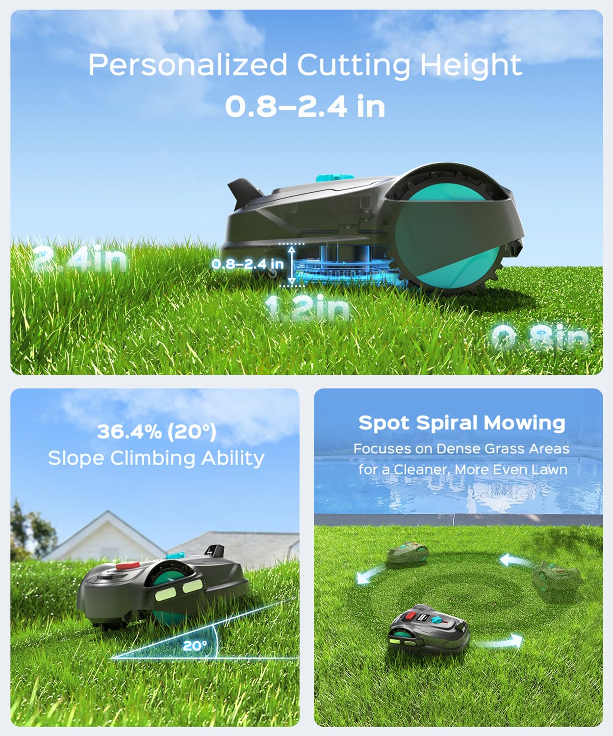 YARDCARE 2026 New M800Plus Robot Lawn Mower, GPS & 3D Vision, with 32.8 ft Magnetic Stripe, Obstacle Avoidance, Auto-Charging, APP Control, Bow-Shaped Mowing for Lawns up to 8611 sq.ft (Black)
