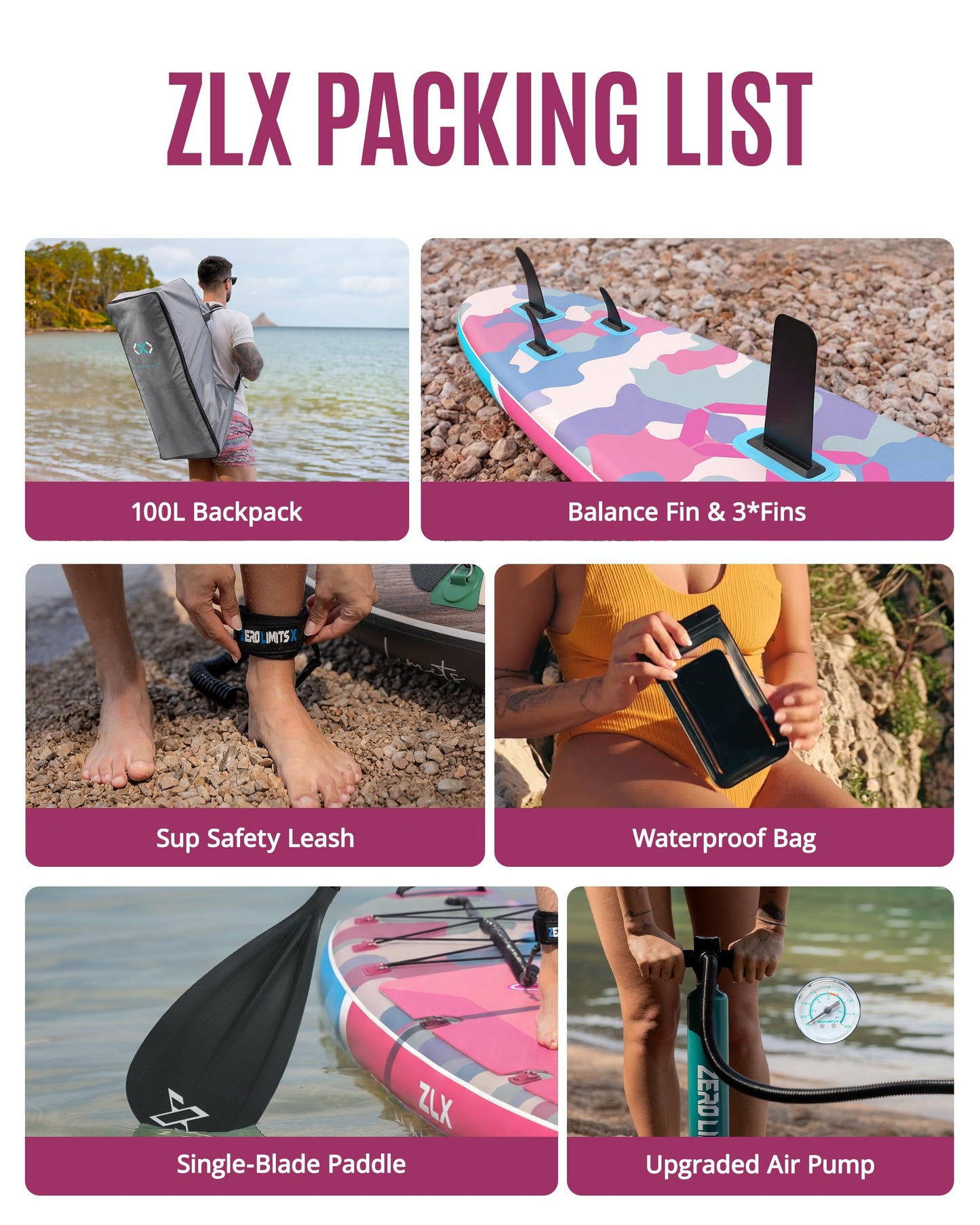 ZLX 11'6"x35" Ultra Wide Inflatable Stand Up Paddle Board | Stable Non-Slip Deck Pad, Unique Fin System, Premium SUP Accessories & Backpack - Upgraded Pump for Adults, All Skill Levels
