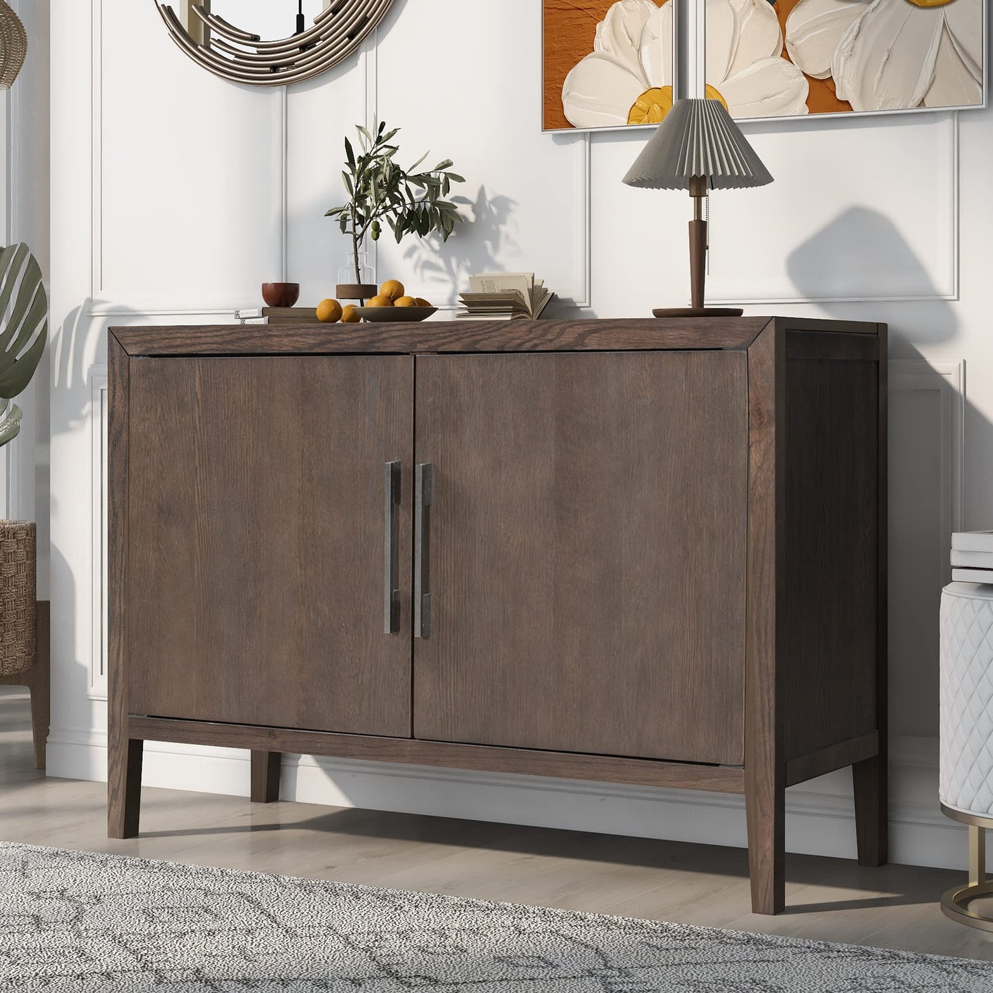 Merax Modern Rustic Wood Buffet Sideboard with Storage Shelf, 2 Doors Coffee Bar Cabinet TV Stand for Bedroom Living Room Dinning Room Kitchen Espresso
