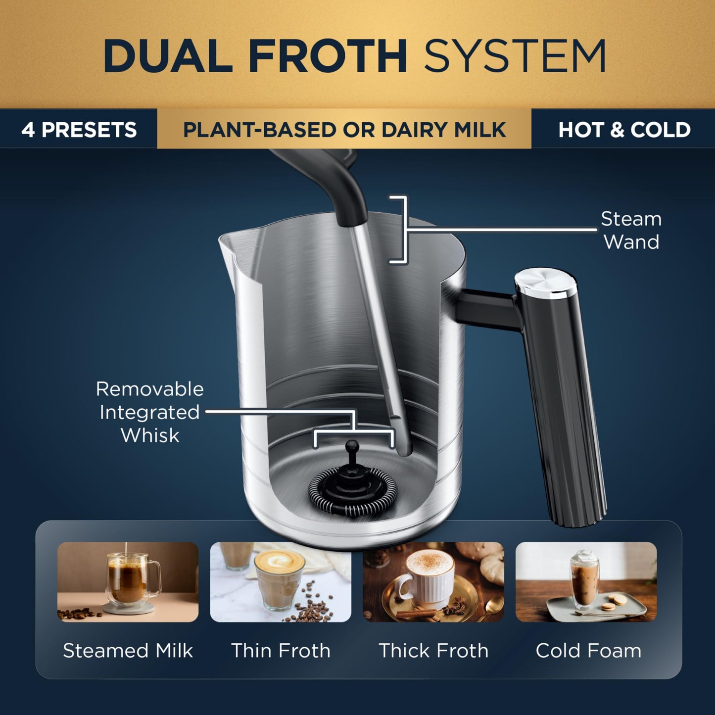 Ninja Luxe Café Premier 3-in-1 Espresso Machine, Drip Coffee, & Rapid Cold Brew | Built-in Coffee Grinder, Hands-Free Milk Frother, Assisted Tamper for Cappuccinos & Lattes | Stainless Steel | ES601