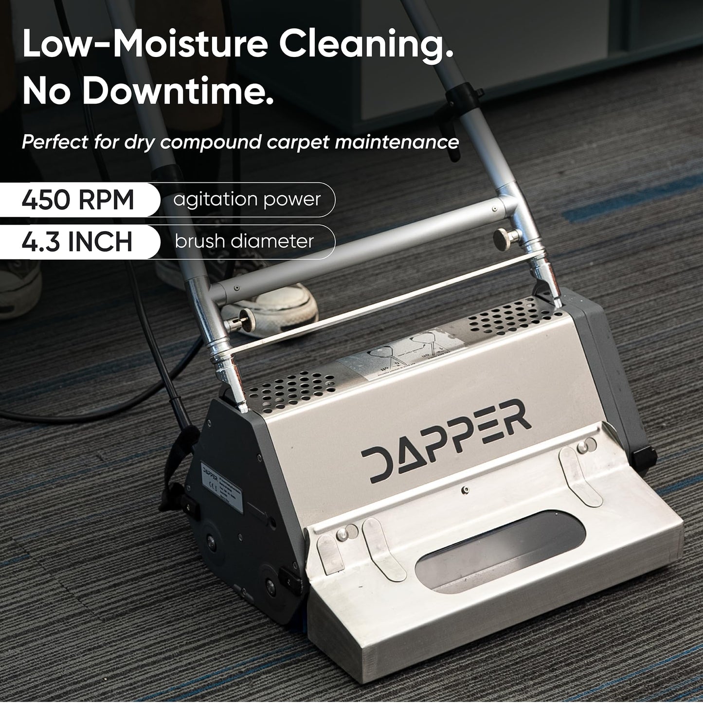 14" Counter-Rotating Brush (CRB) Carpet & Hard Floor Cleaning Machine – 450 RPM, Quiet 53 dBA, Compact 41 lb Commercial Scrubber – Ideal for Offices, Hotels & Small Spaces