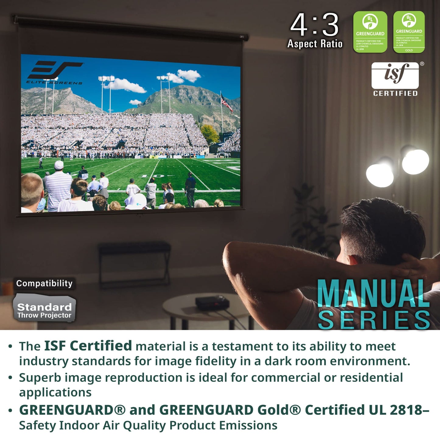 Elite Screens Manual Series, 142-INCH 16:9, Pull Down Manual Projector Screen with AUTO LOCK, Movie Home Theater 8K / 4K Ultra HD 3D Ready, 2-YEAR WARRANTY, M142UWH2, 16:9, Black