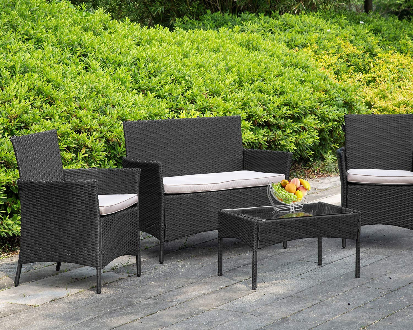 FDW Patio Furniture 4 Pieces Outdoor Indoor Use Rattan Chairs Wicker Conversation Sets for Backyard Lawn Porch Garden Balcony,Black