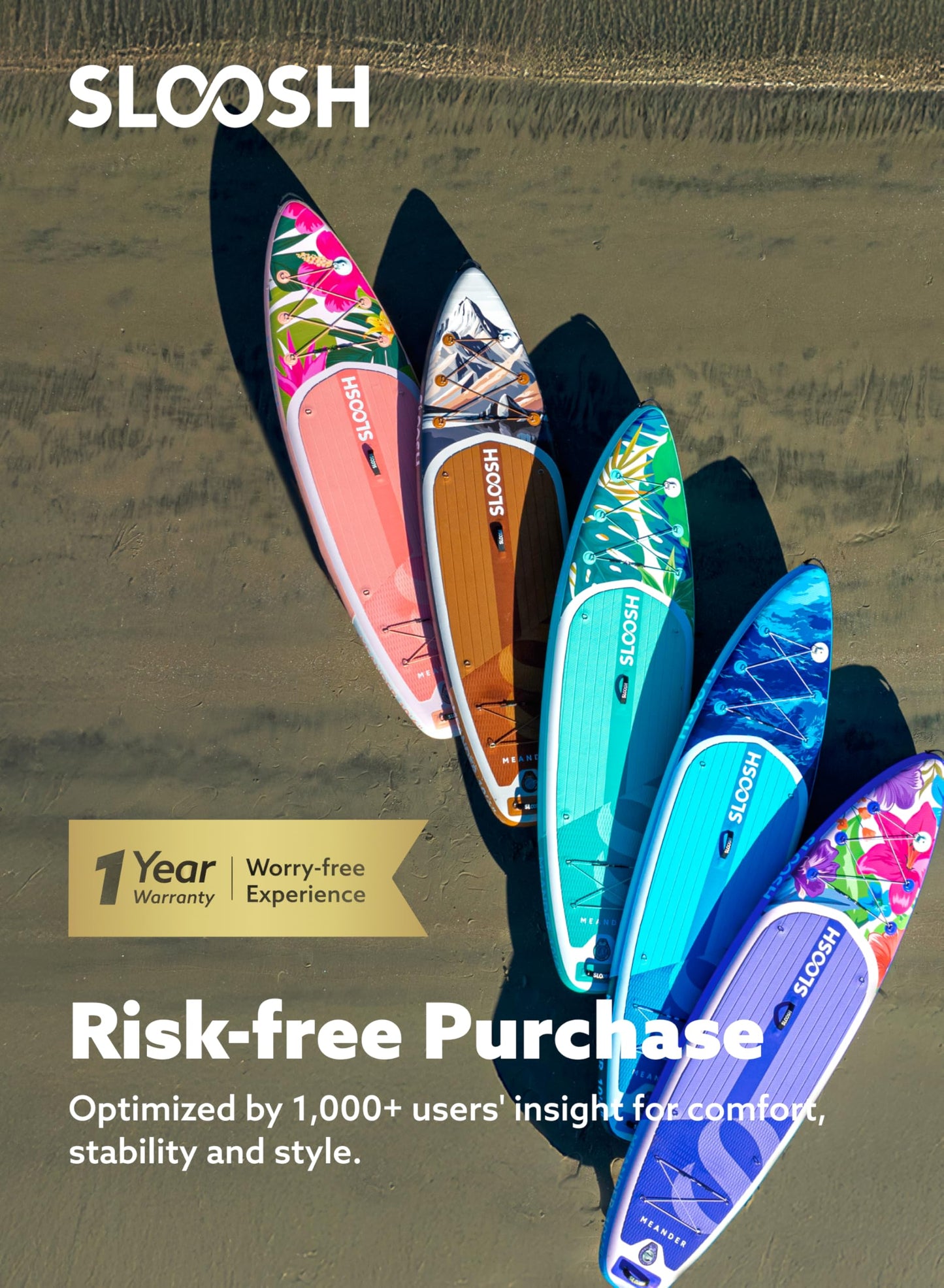 SLOOSH Inflatable Stand Up Paddle Board, 10'6" Inflatable Paddle Boards with Premium Accessories, Non-Slip EVA Deck, Ultra-Light Carry Bag, Meander SUP for Youth & Adults, Ocean Surge