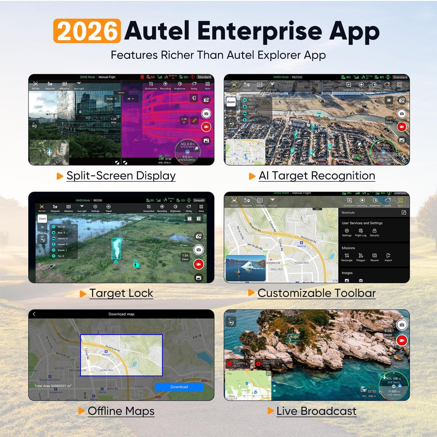 Autel Robotics EVO Lite 6K Enterprise, 1'' CMOS 6K C-amera, F2.8~F11 Aperture, 16x Digital Zoom, 2026 AI Target Recognition, 866g, 40 Minutes, Obstacle Sensing, 12KM Transmission