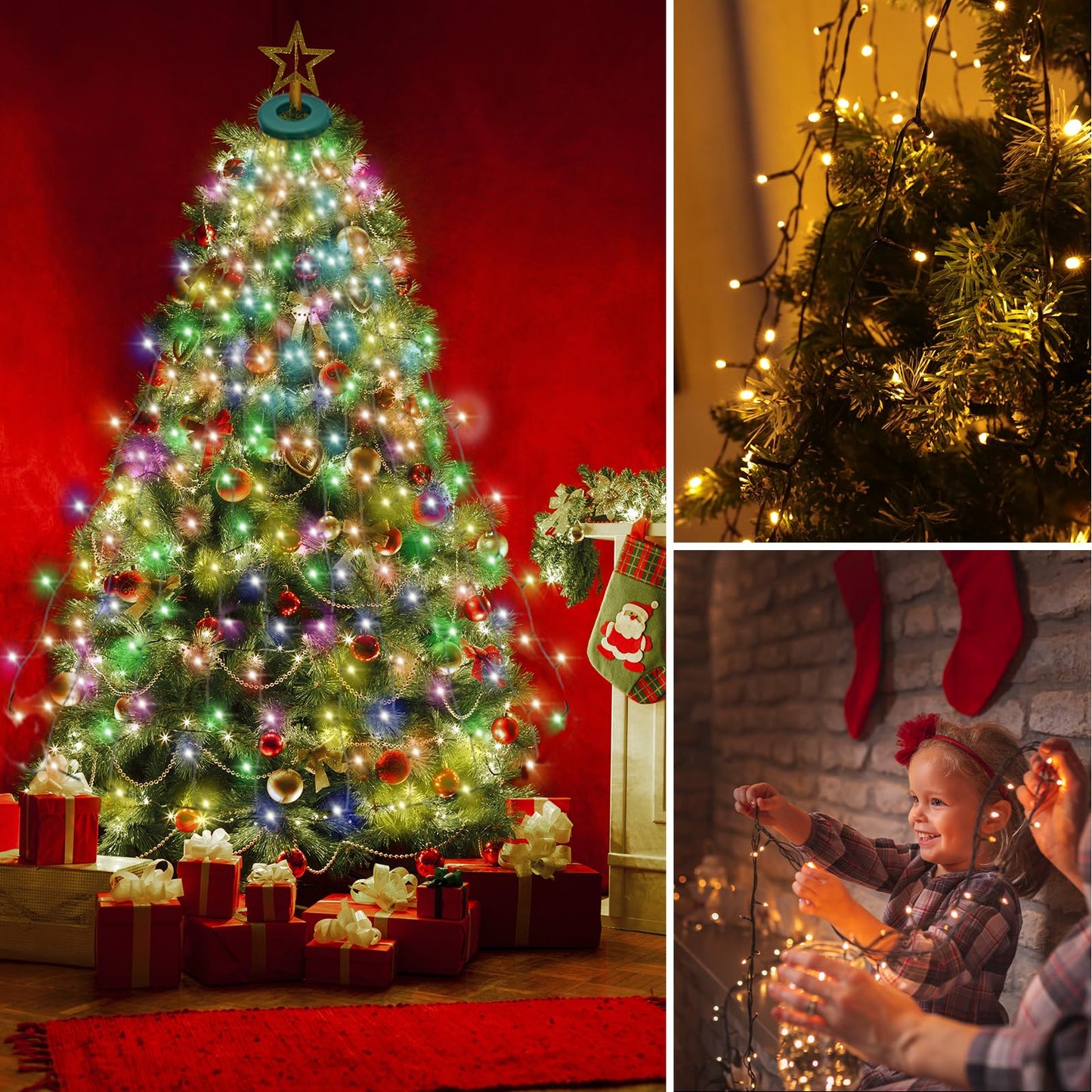 VIL Christmas Tree Lights, 8.2Ft 16 Line 448 LED, Dimmable Multicolor Waterfall String Light, Model SW-LSL-2.5-448